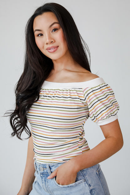 Beaming Perfection Ivory Striped Top