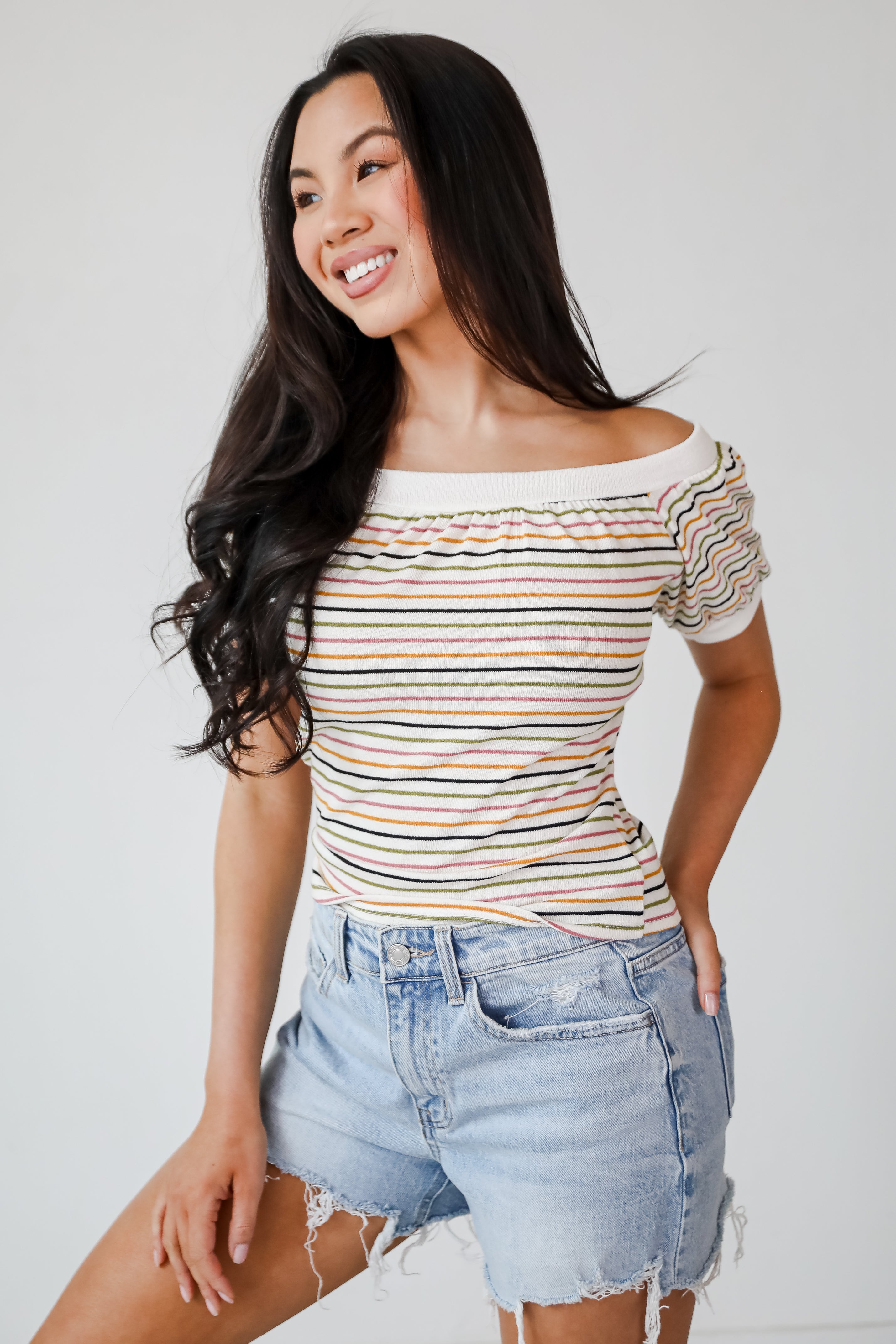 Beaming Perfection Ivory Striped Top