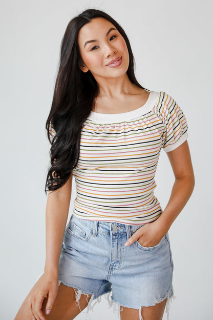 Beaming Perfection Ivory Striped Top