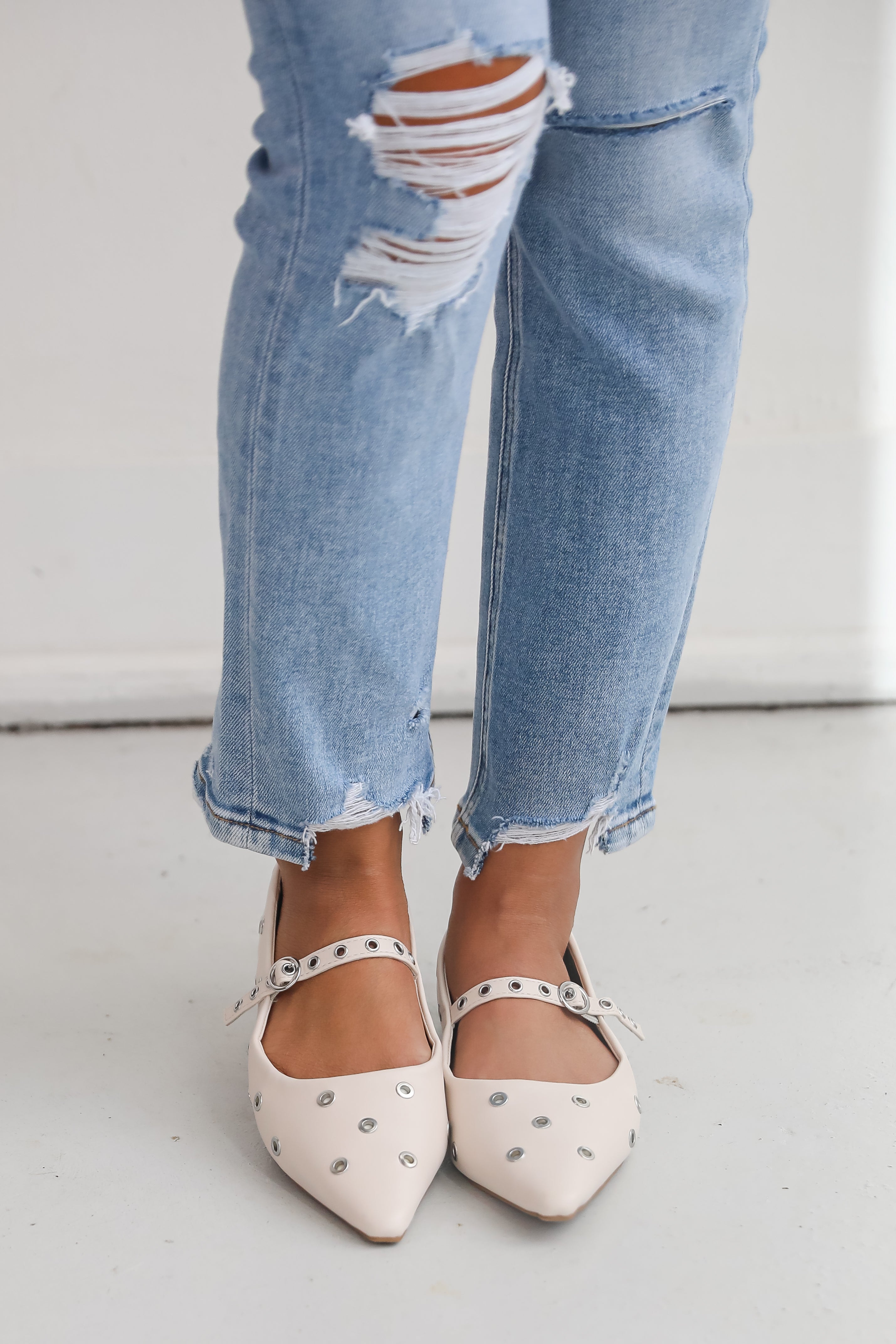 Stay On Point Ivory Studded Flats