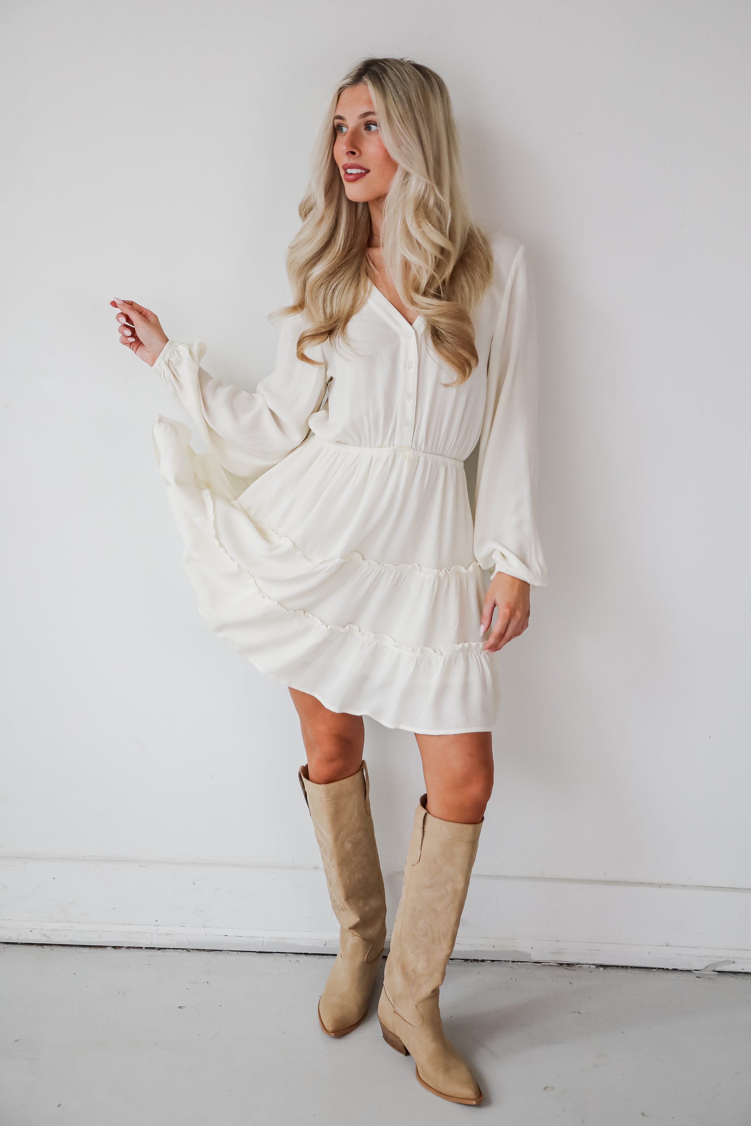 Sincere Charisma Ivory Tiered Mini Dress