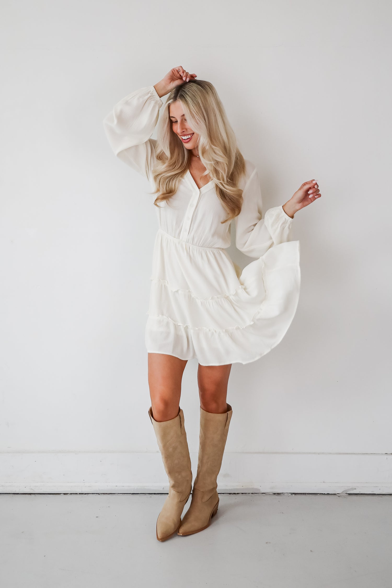 Sincere Charisma Ivory Tiered Mini Dress