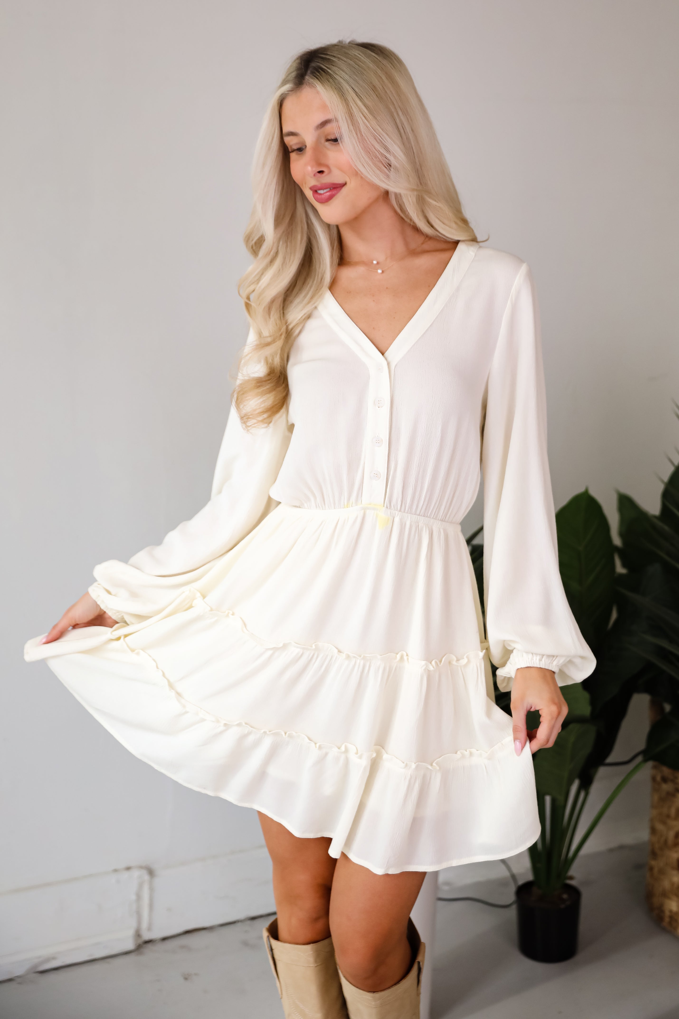 Sincere Charisma Ivory Tiered Mini Dress