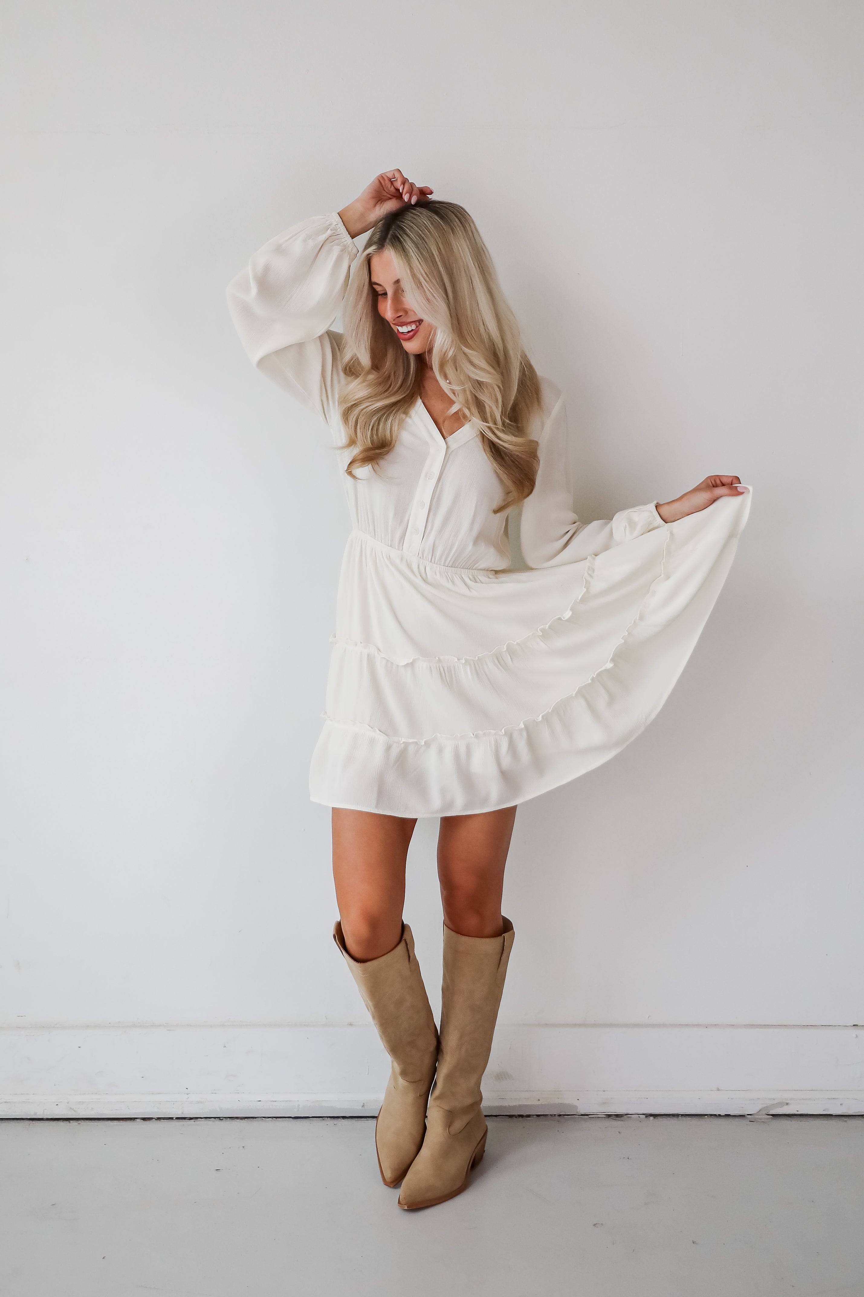 Sincere Charisma Ivory Tiered Mini Dress