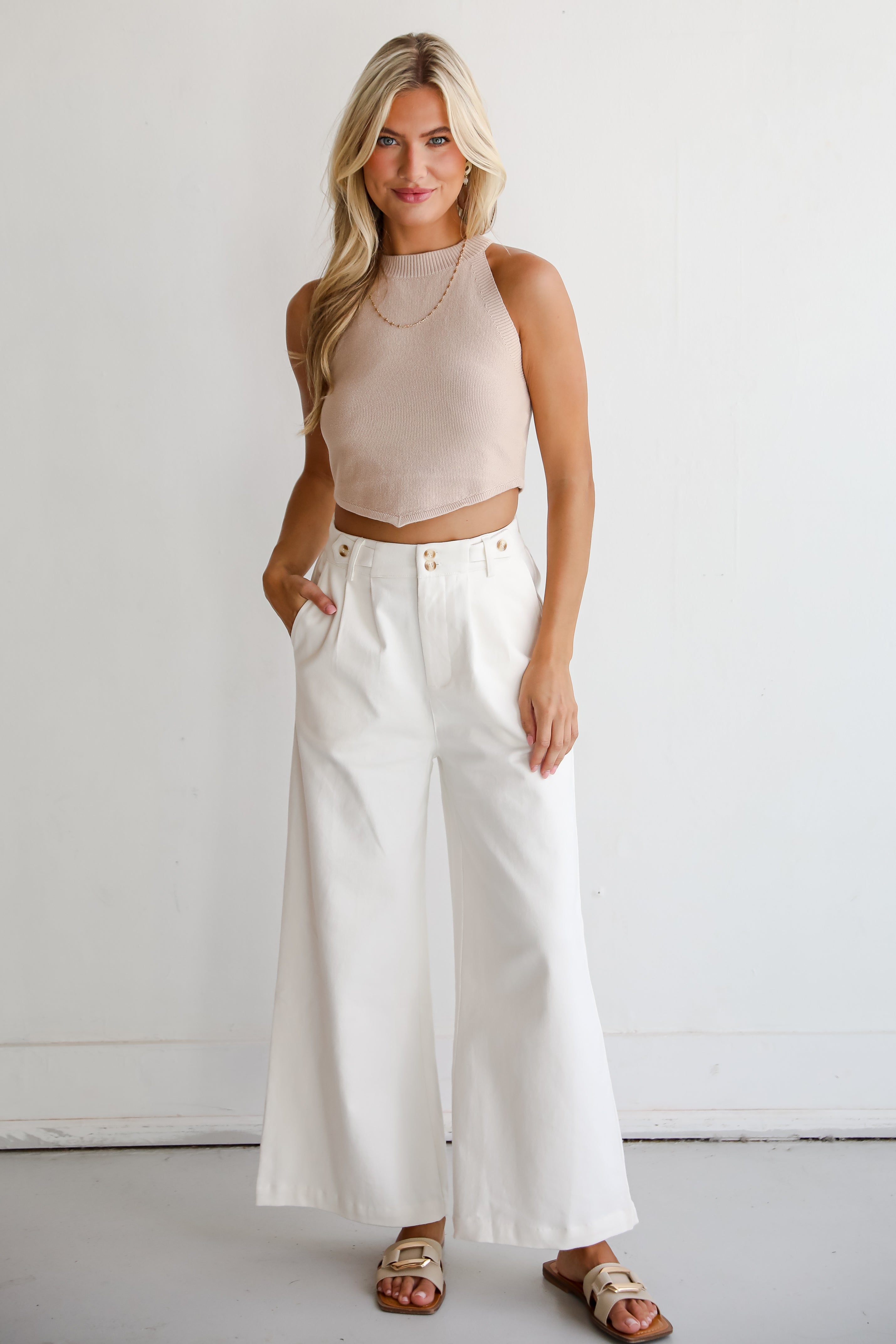 Posh Intent Ivory Wide Leg Trouser Jeans