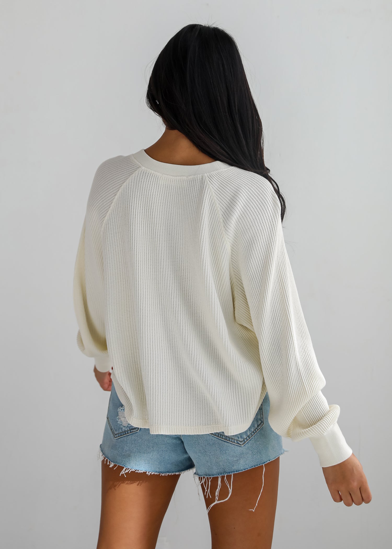 Relaxing Weekend Ivory Waffle Knit Henley Top