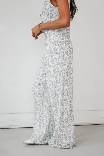 Effortlessly Abloom Ivory Floral Wide Leg Pants