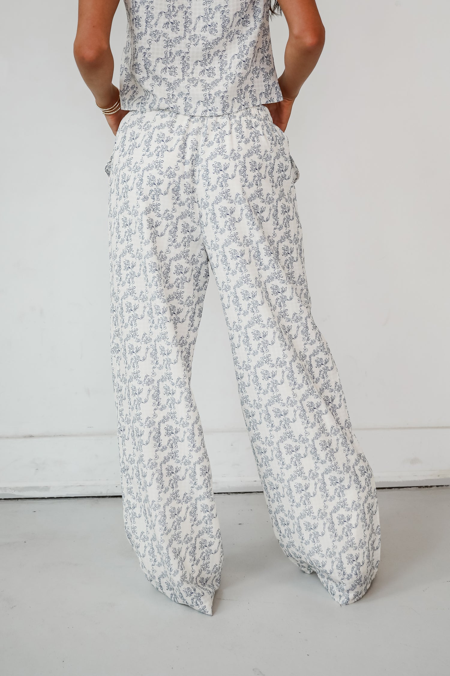 Effortlessly Abloom Ivory Floral Wide Leg Pants