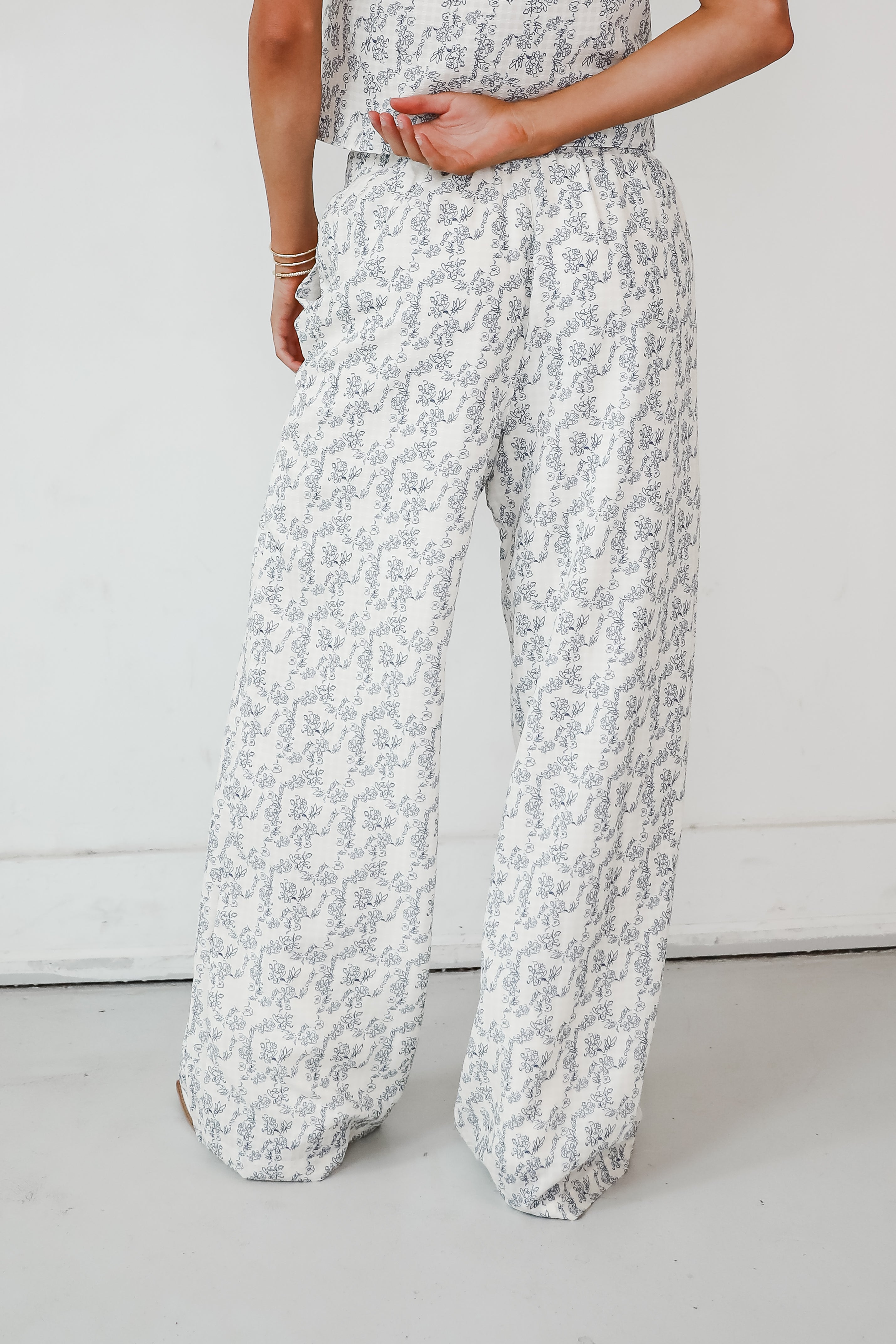 Effortlessly Abloom Ivory Floral Wide Leg Pants