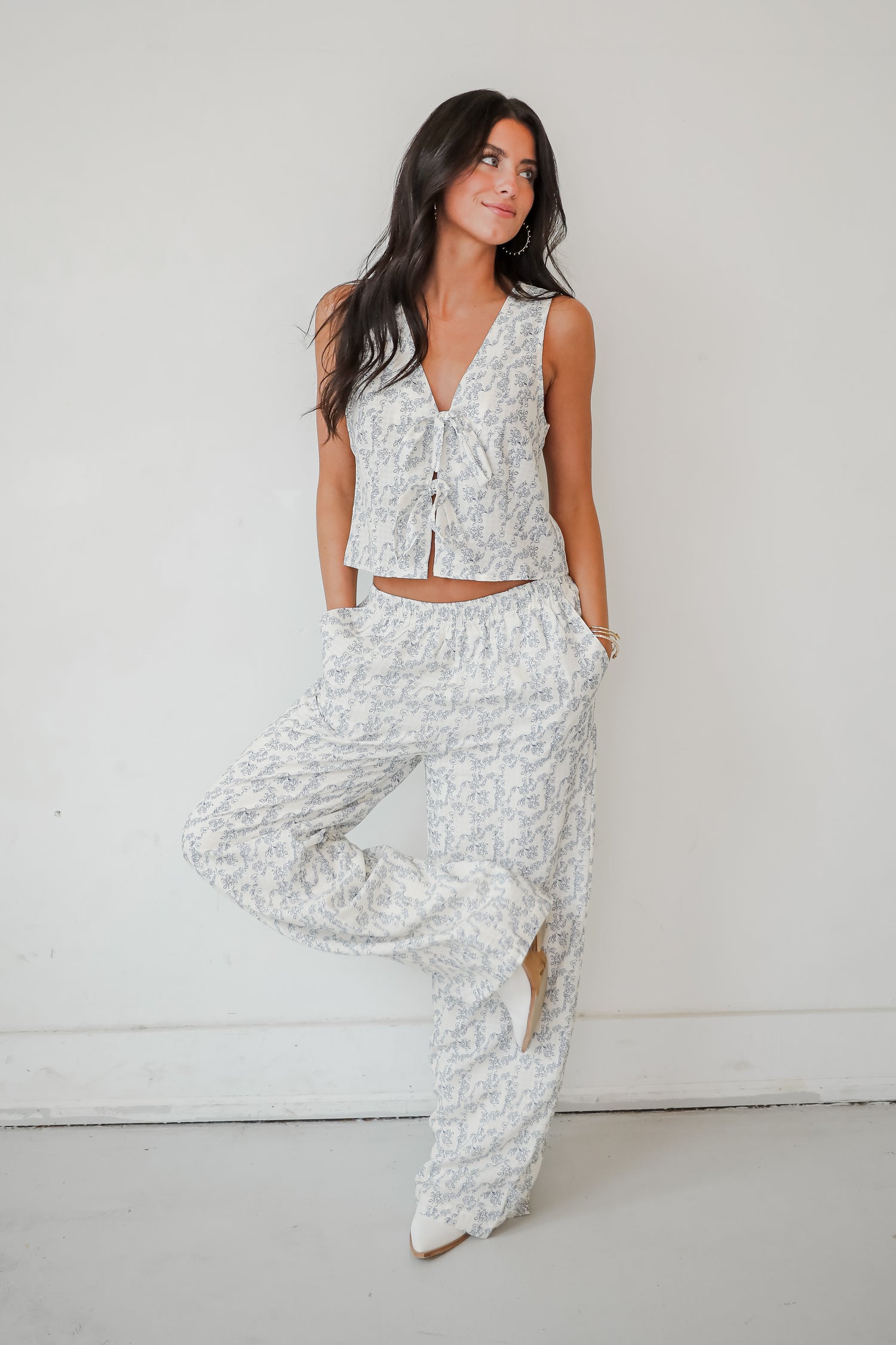 Effortlessly Abloom Ivory Floral Wide Leg Pants