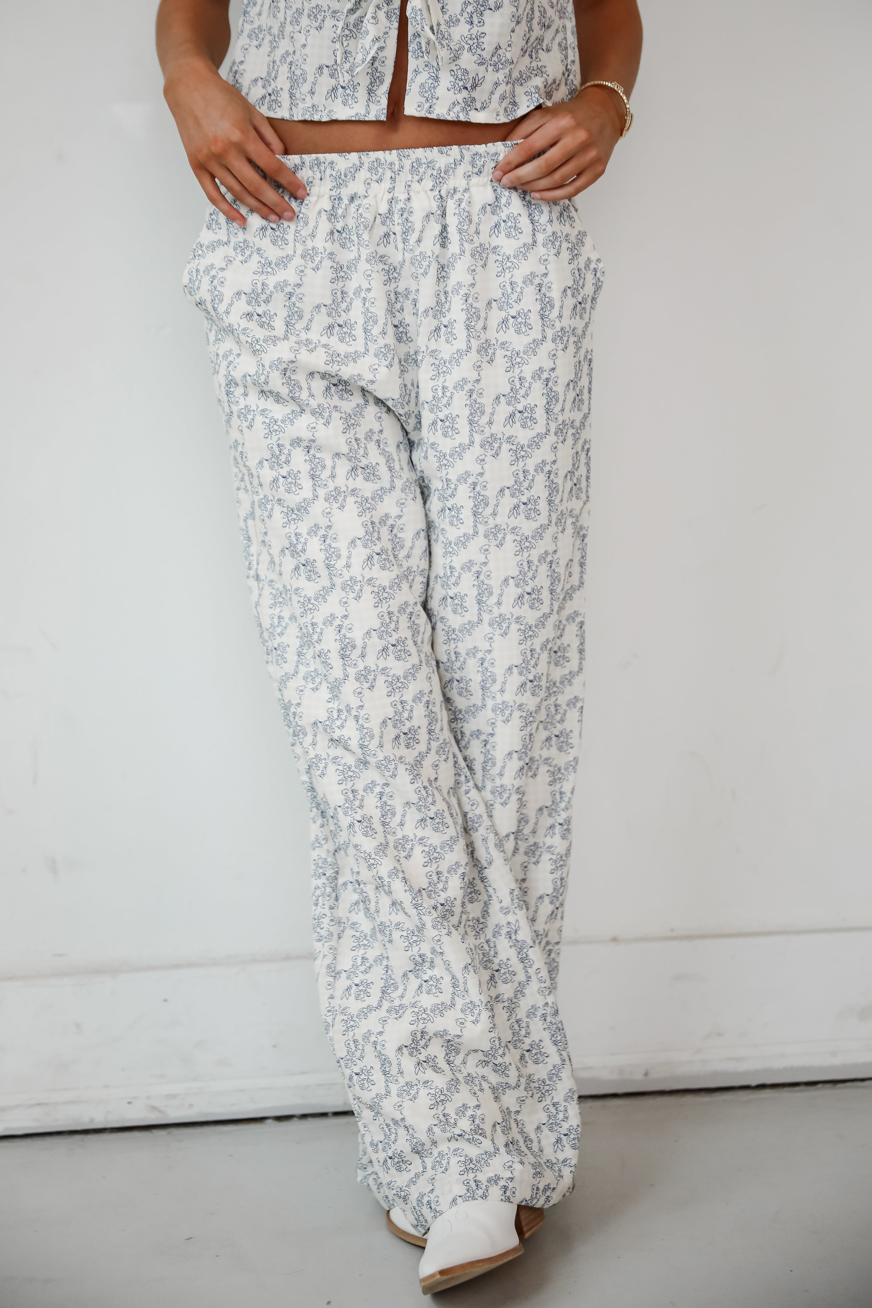 Effortlessly Abloom Ivory Floral Wide Leg Pants