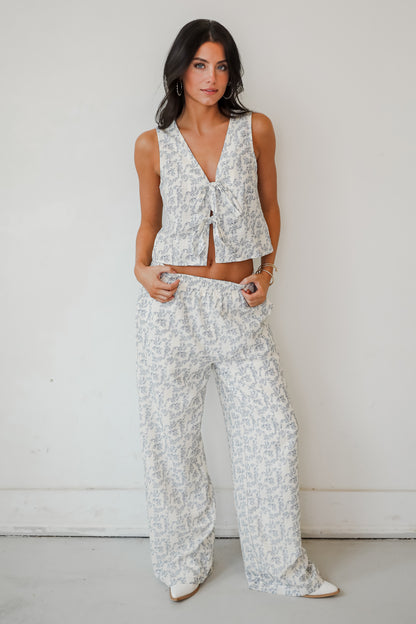 Effortlessly Abloom Ivory Floral Wide Leg Pants