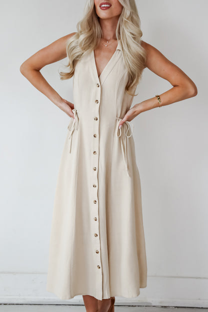 Sophisticated Company Khaki Button Front Maxi Dress