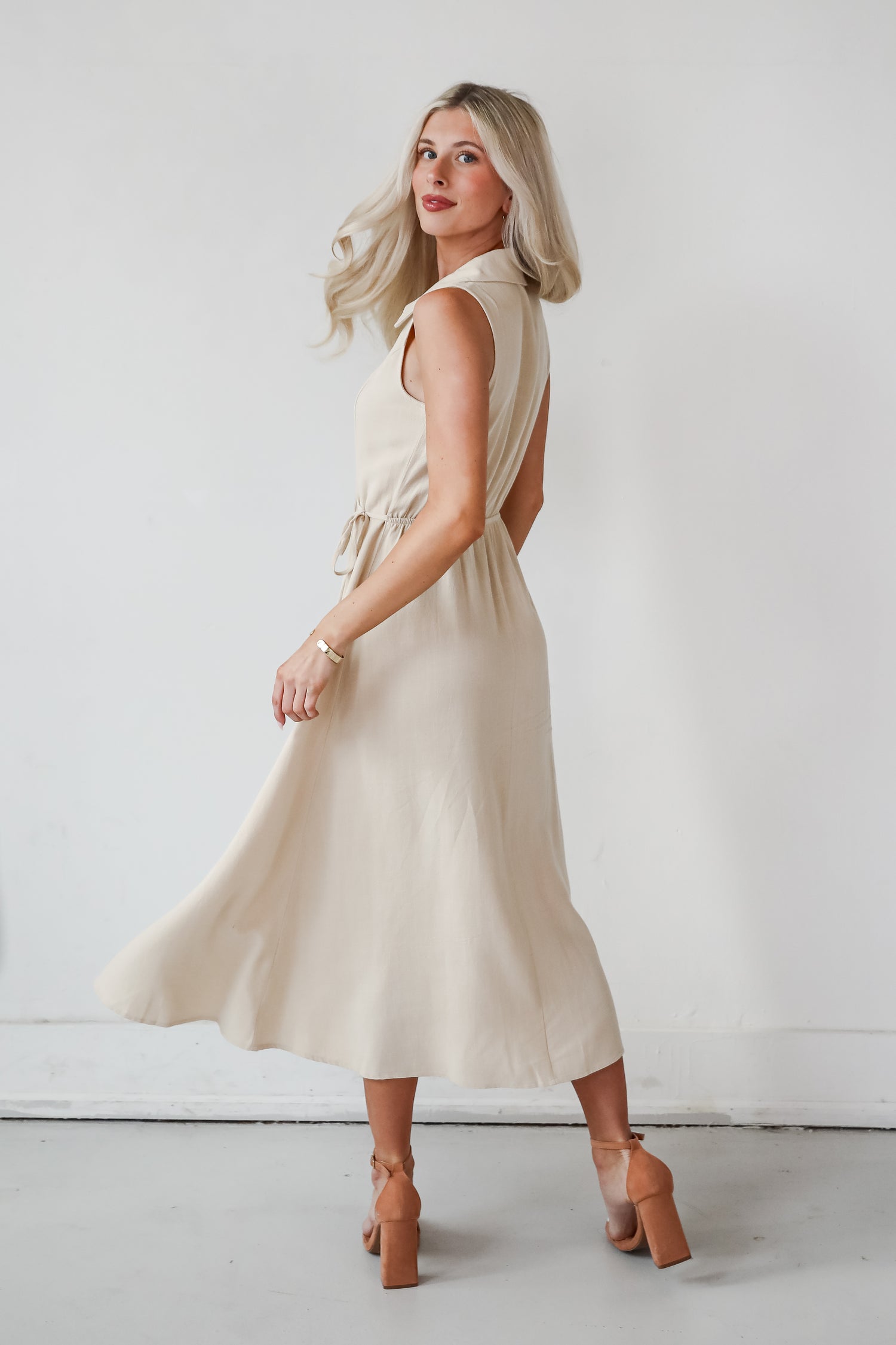 Sophisticated Company Khaki Button Front Maxi Dress