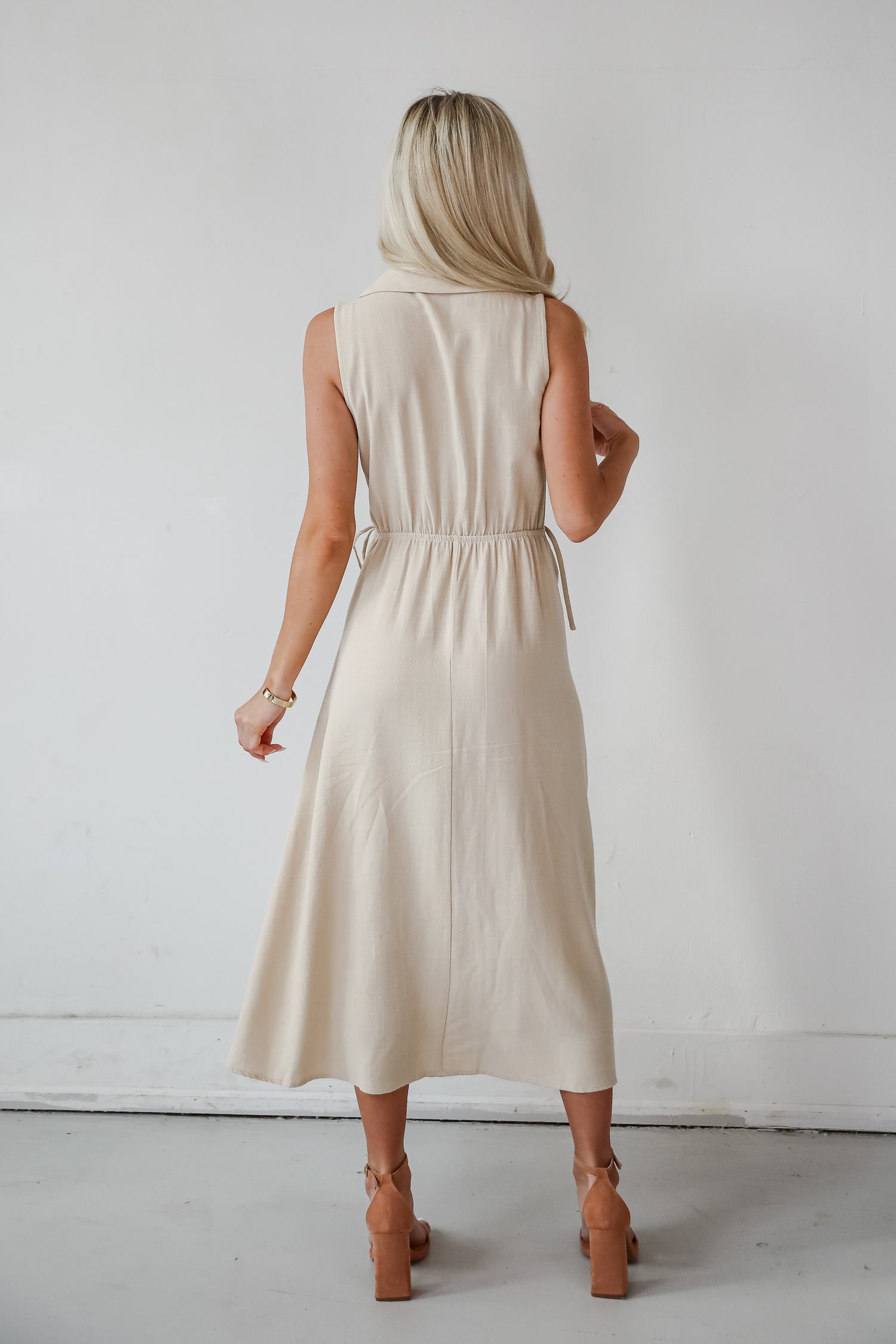 Sophisticated Company Khaki Button Front Maxi Dress