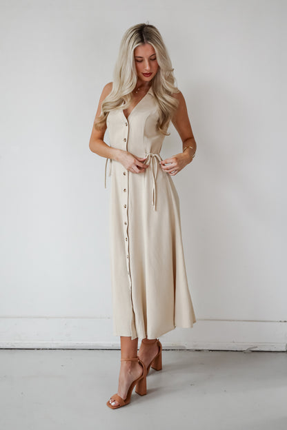 Sophisticated Company Khaki Button Front Maxi Dress