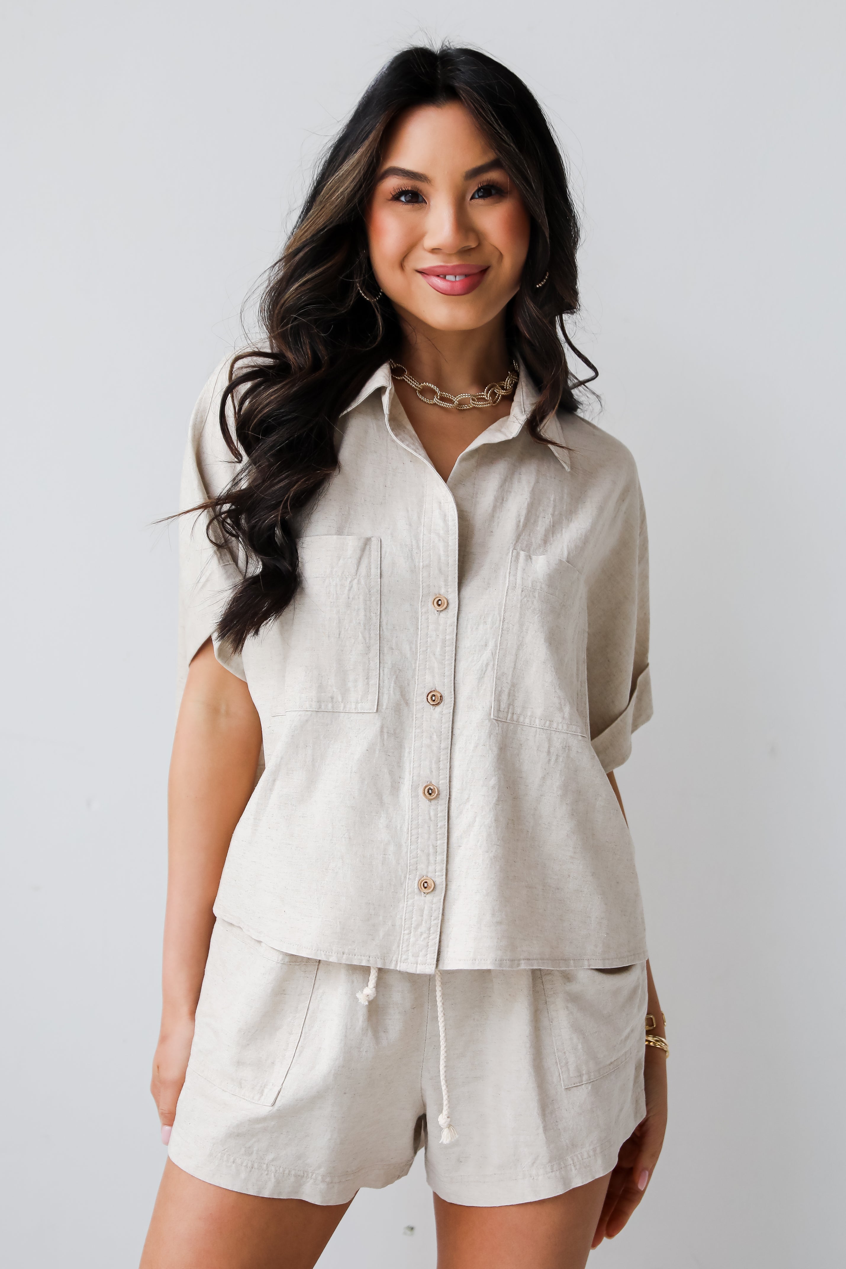 cute tan Linen Blouse