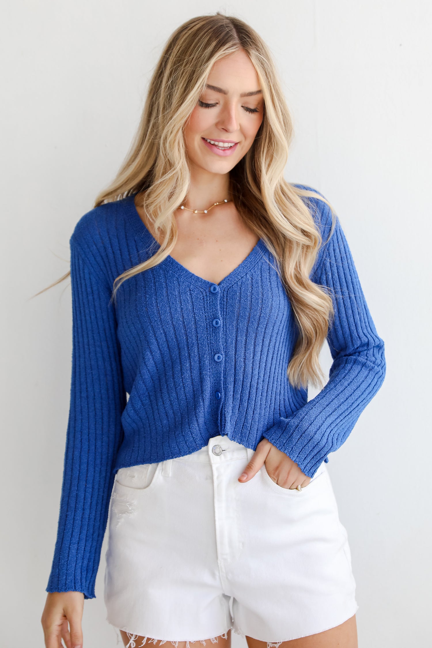 blue Knit Cardigan for women