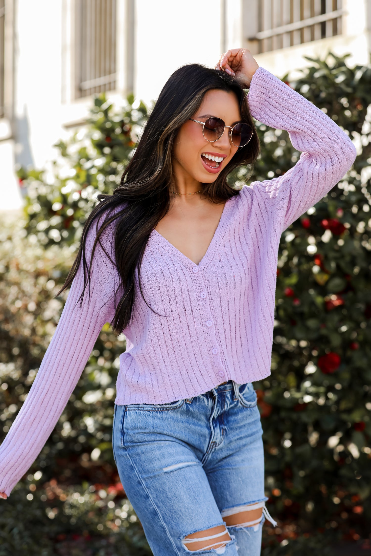 casual purple Knit Cardigan