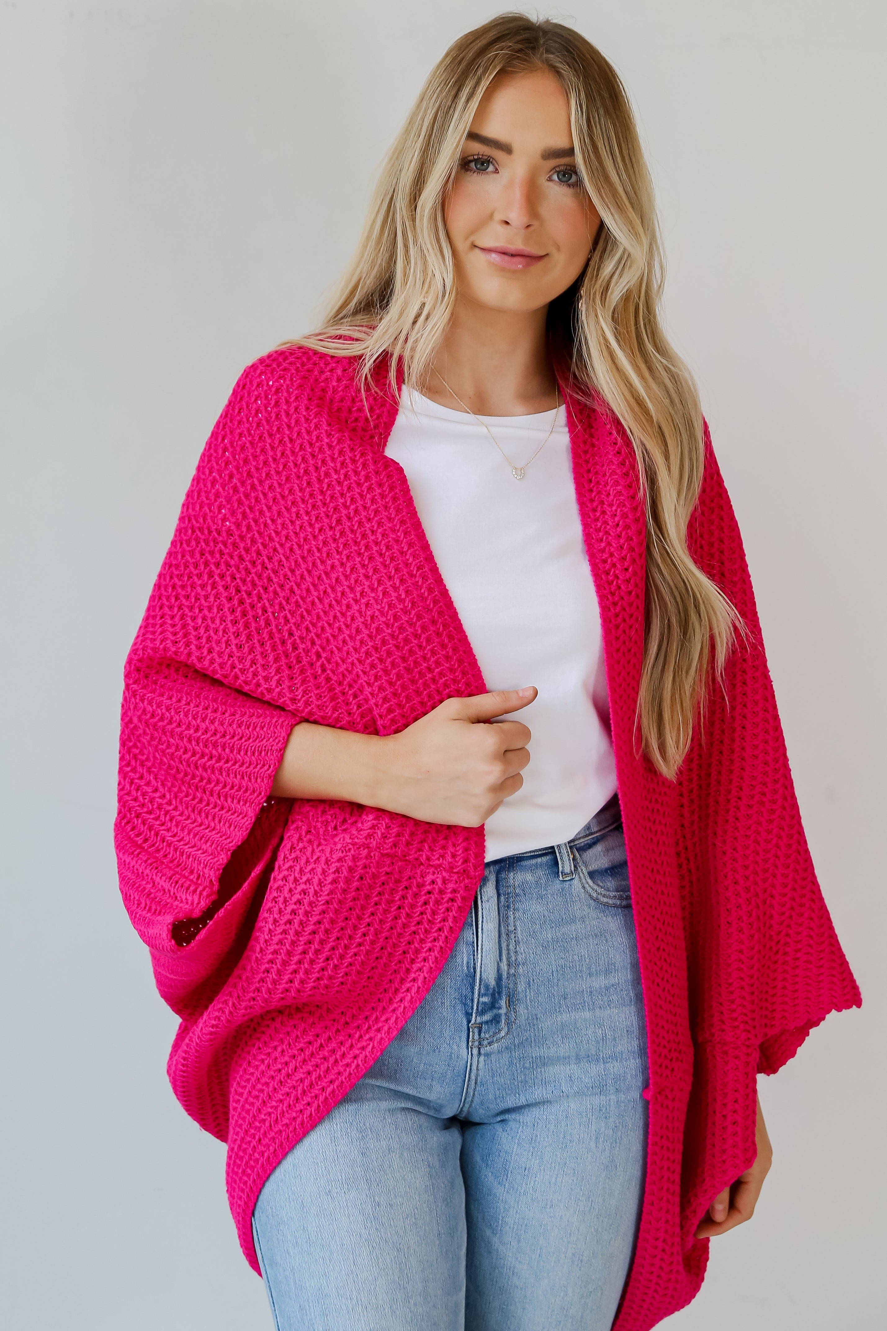 pink Cozy Cardigan on model