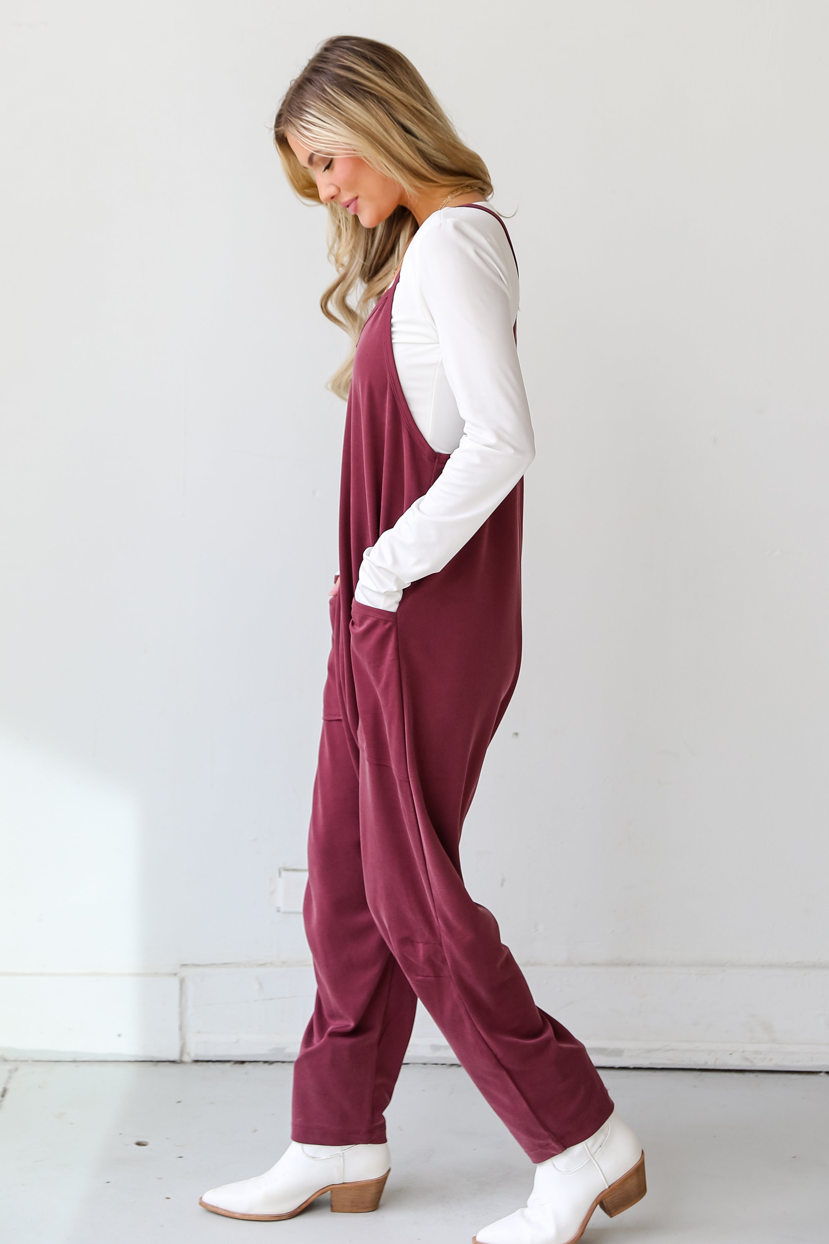 burgundy drop crotch Jumpsuit