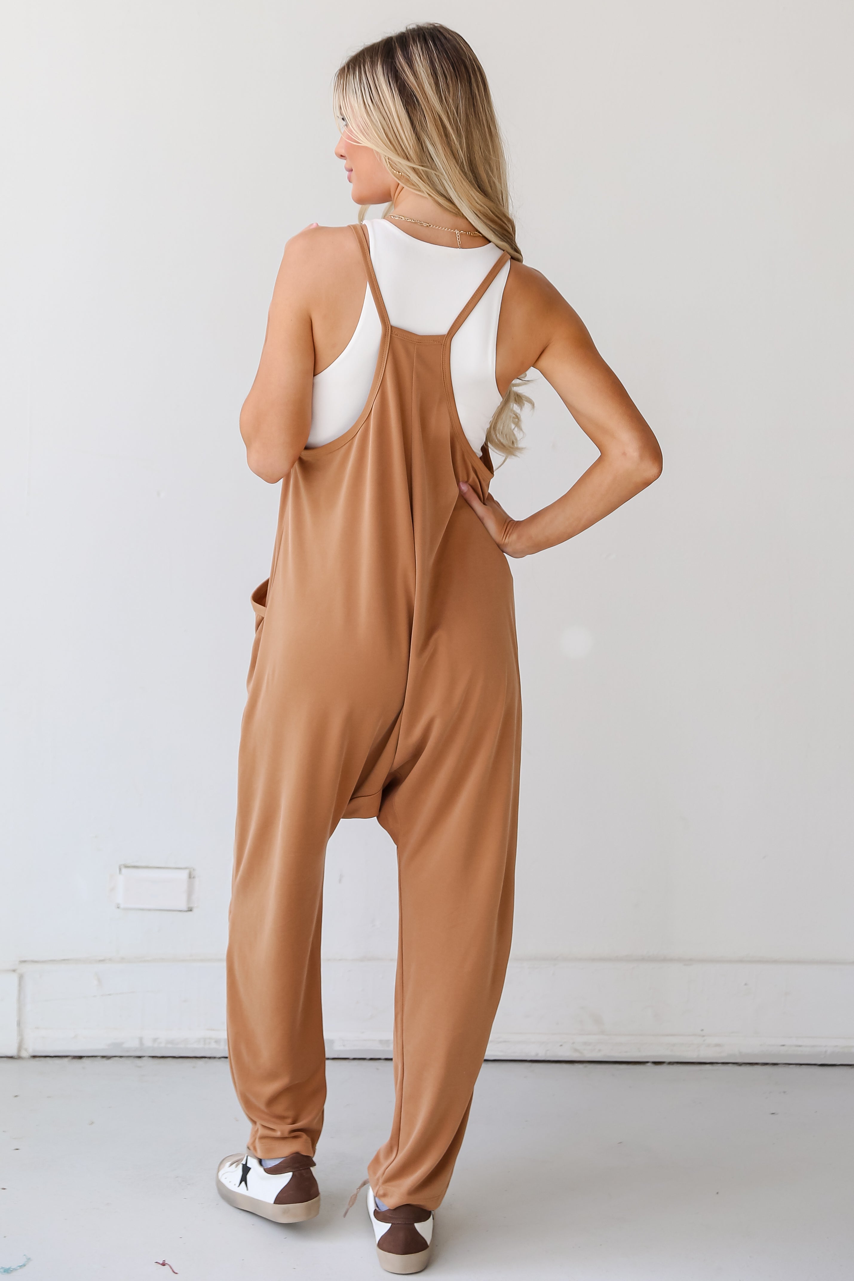 tan drop crotch Jumpsuit