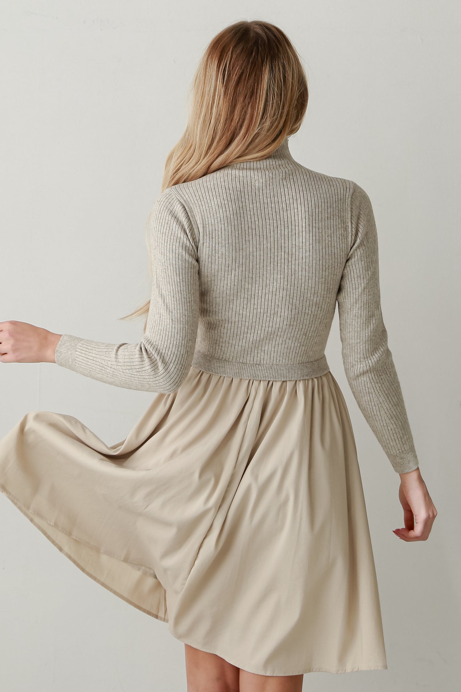 long sleeve taupe Midi Dress