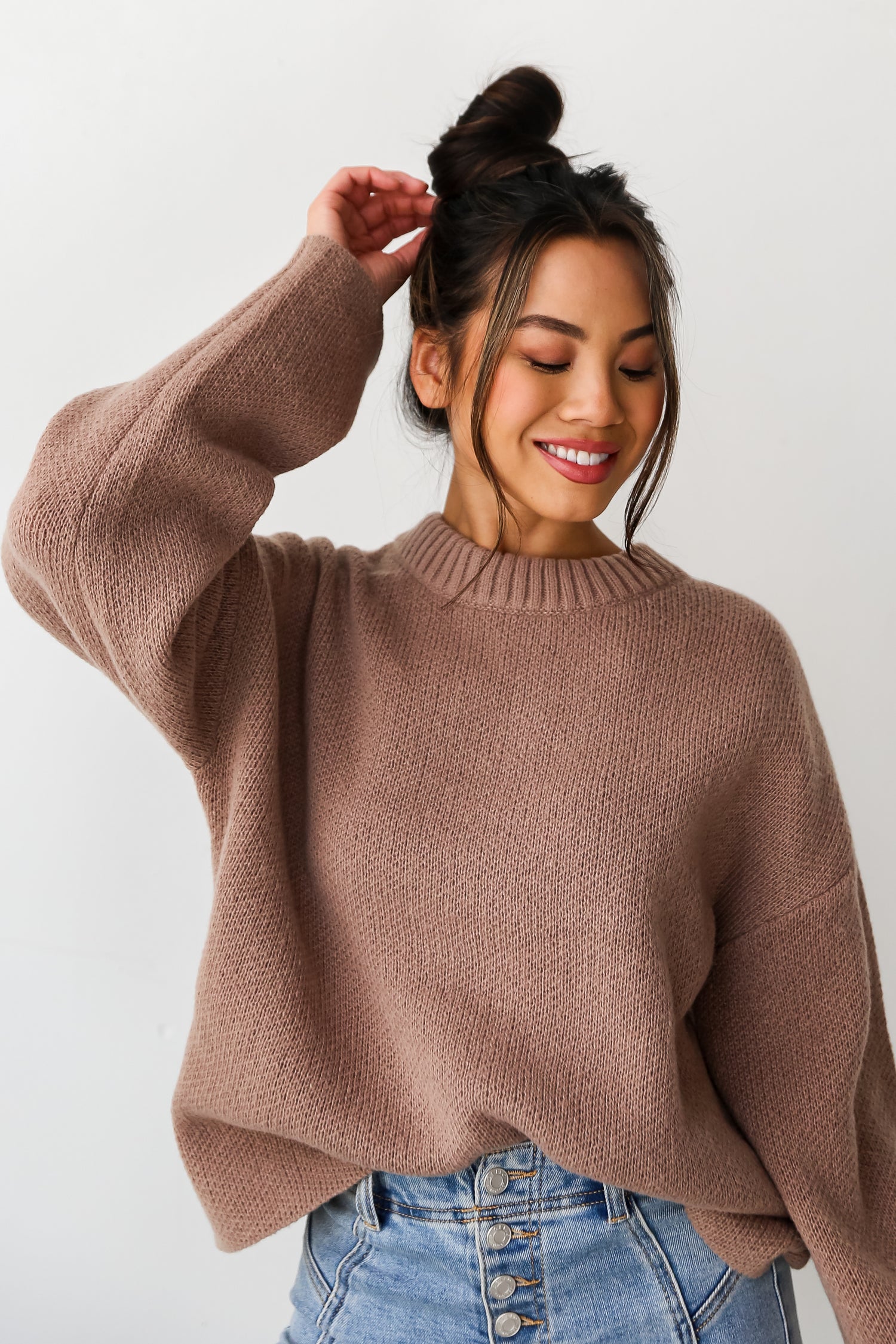 brown Oversized Sweater front view