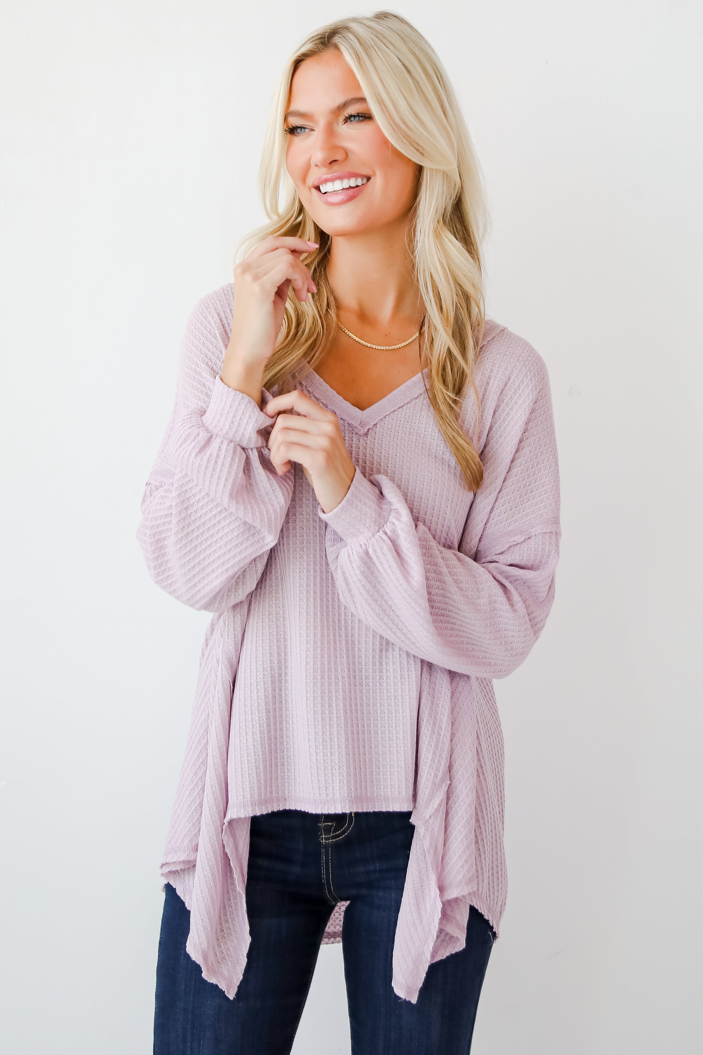 Effortless Looks Lavender Waffle Knit Top