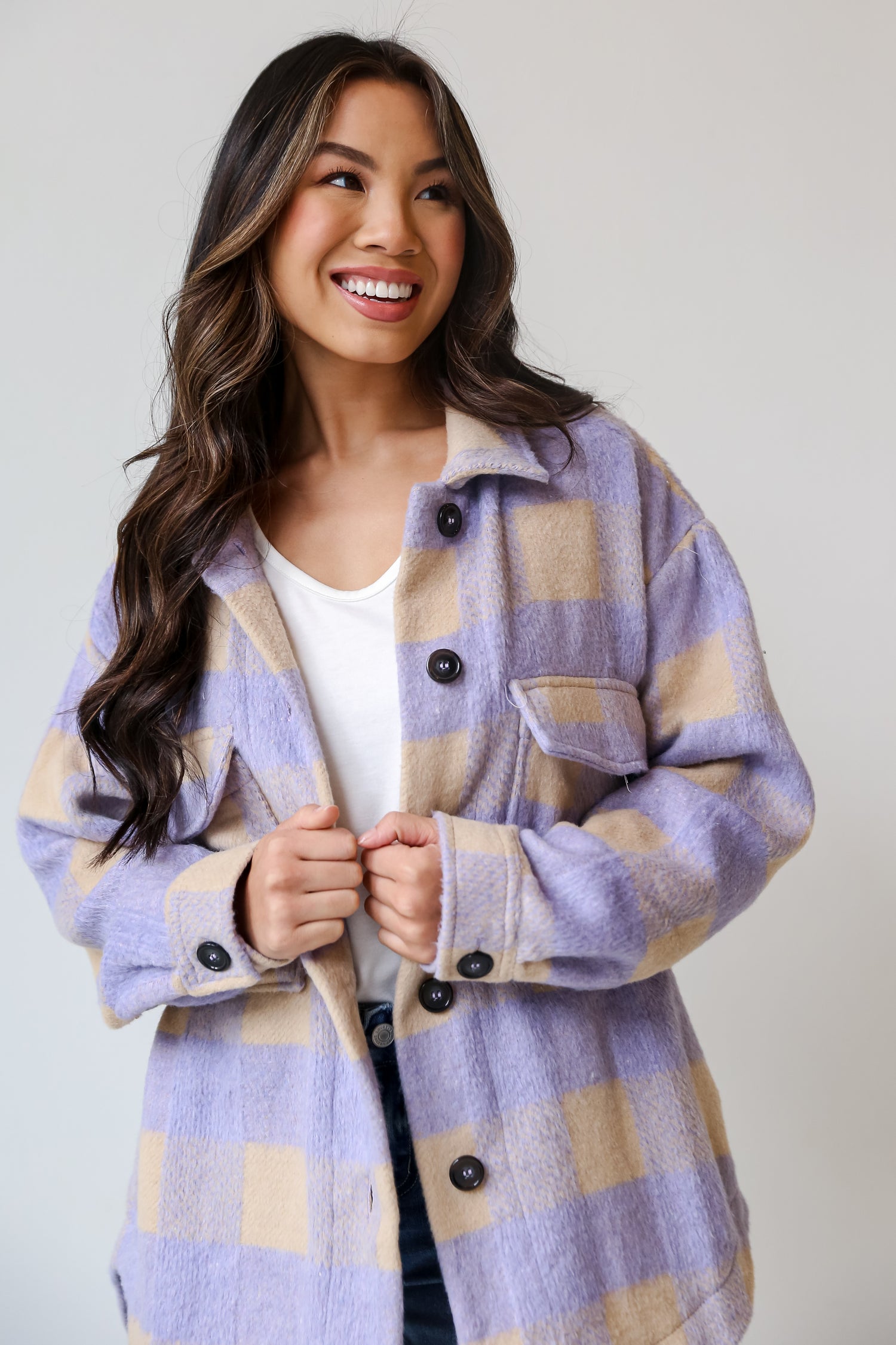 oversized Lavender Plaid Shacket