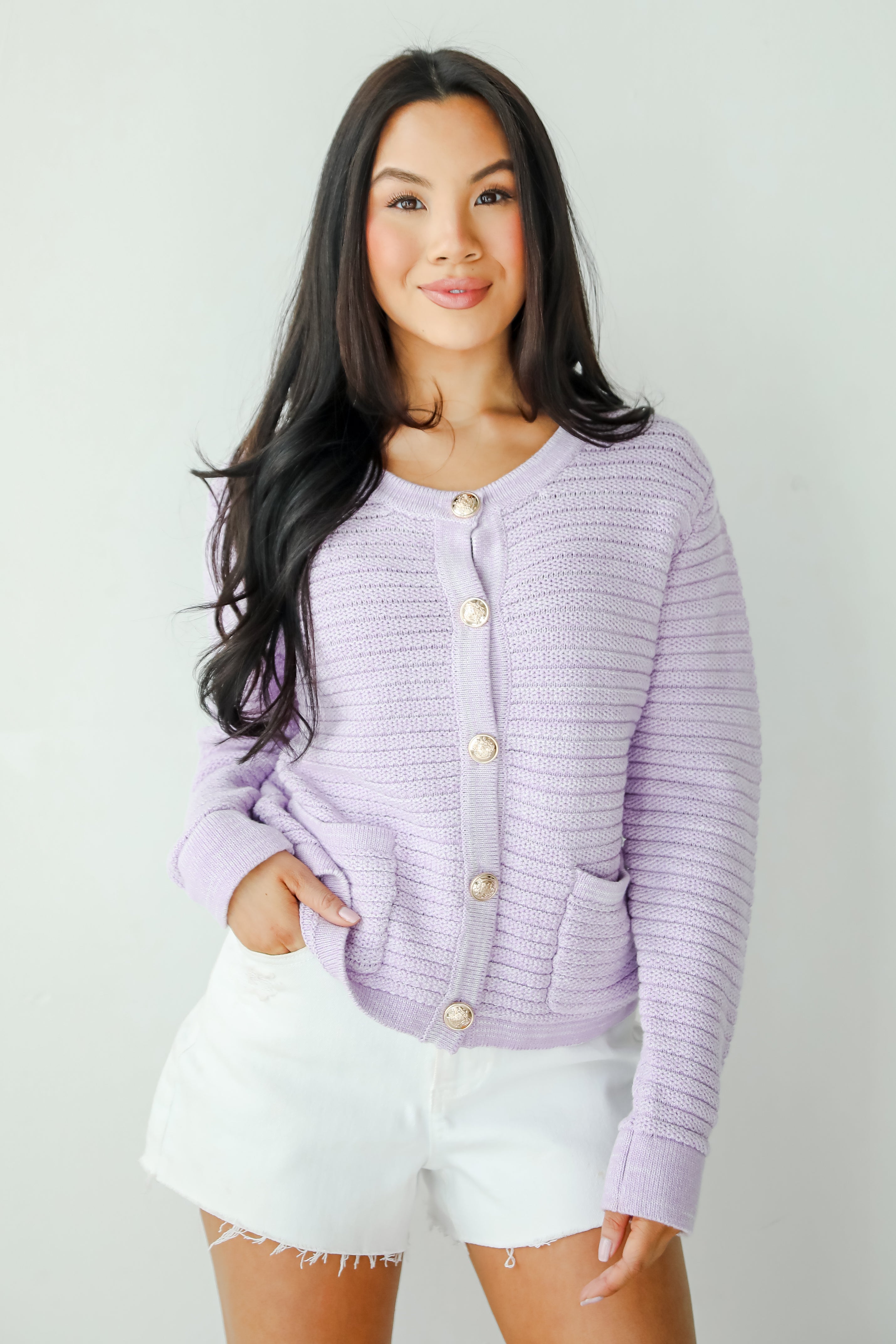 Feeling So Cute Lavender Sweater Cardigan