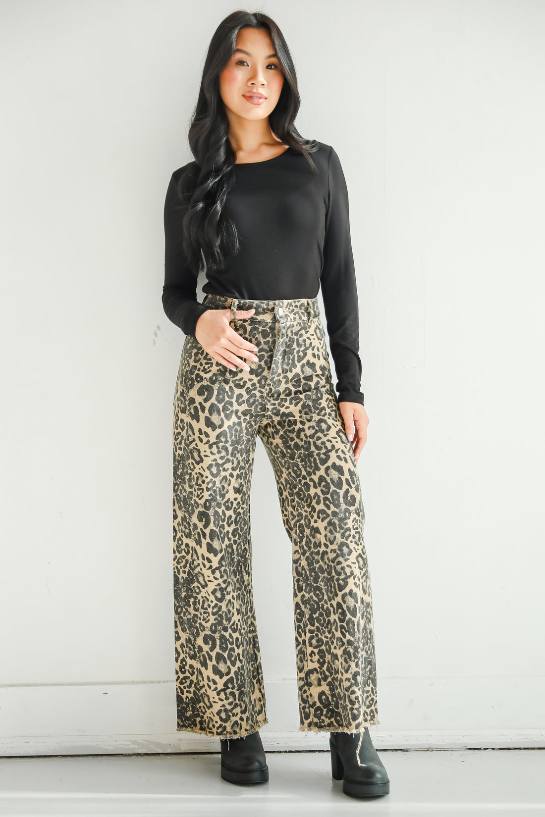 Poised Curation Leopard Wide Leg Jeans