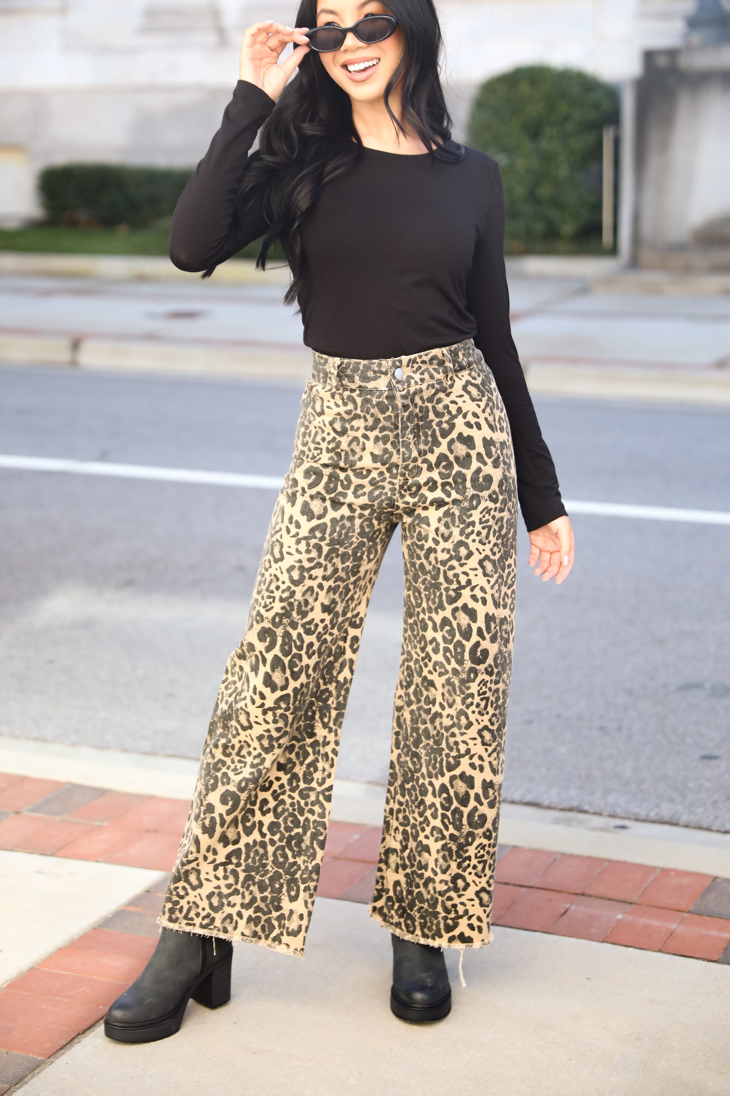 Poised Curation Leopard Wide Leg Jeans