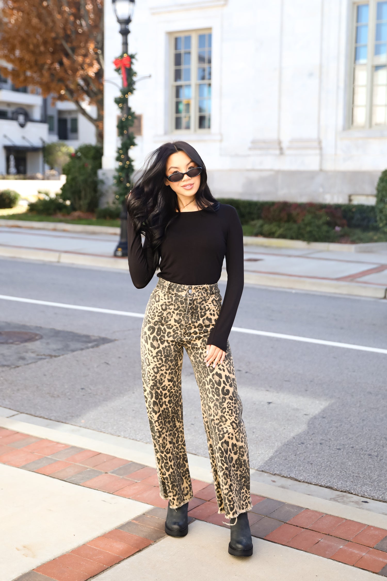 Poised Curation Leopard Wide Leg Jeans