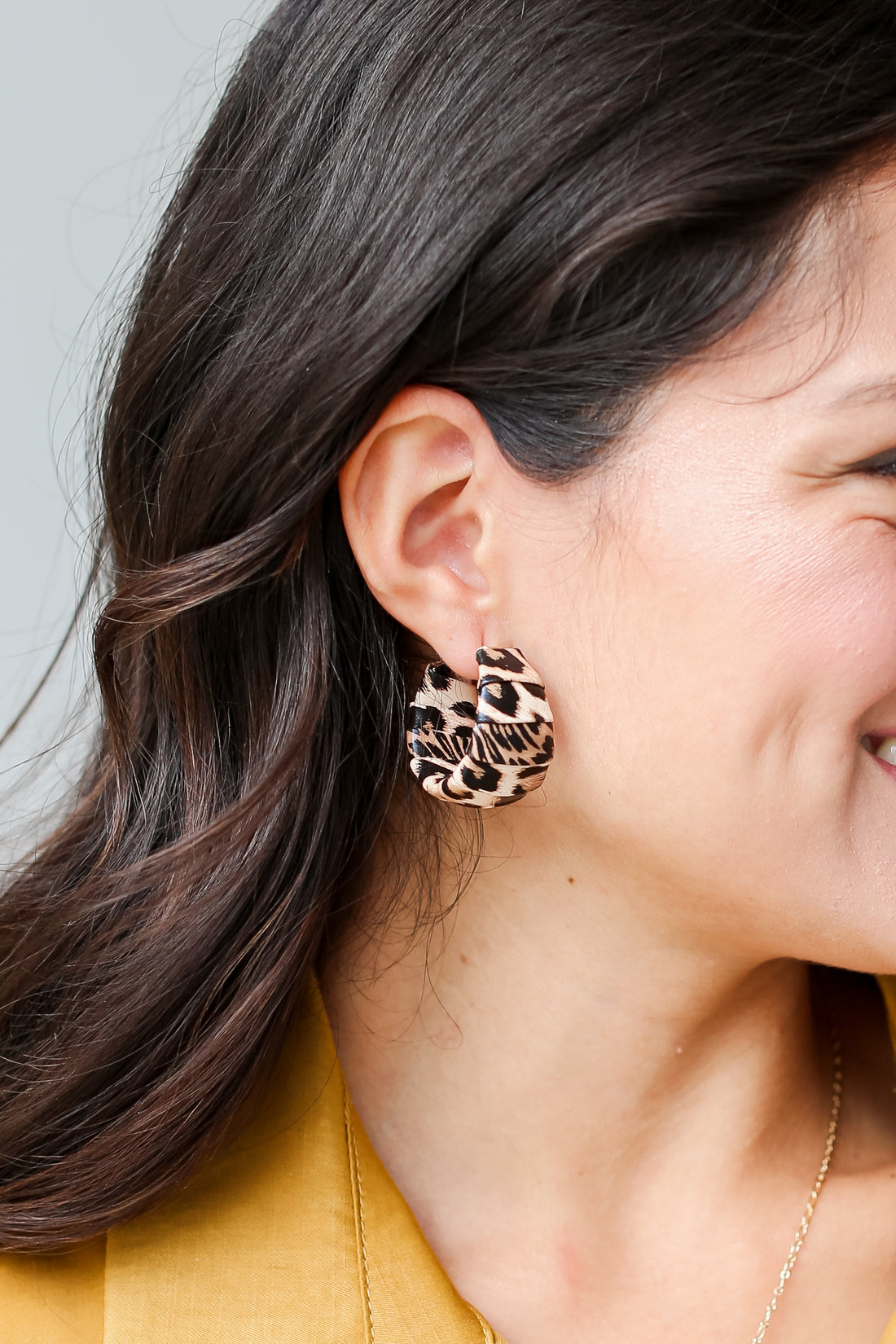 Leopard Hoop Earrings on model