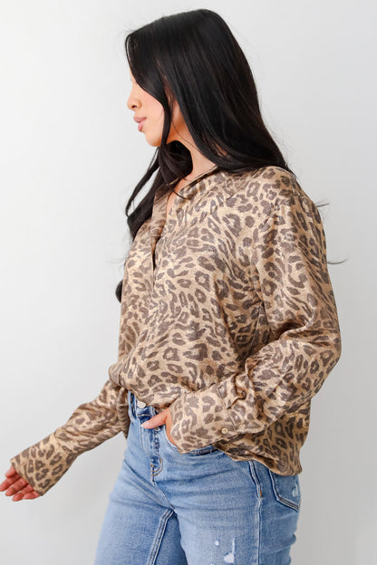 Wildly Poised Leopard Metallic Button-Up Blouse