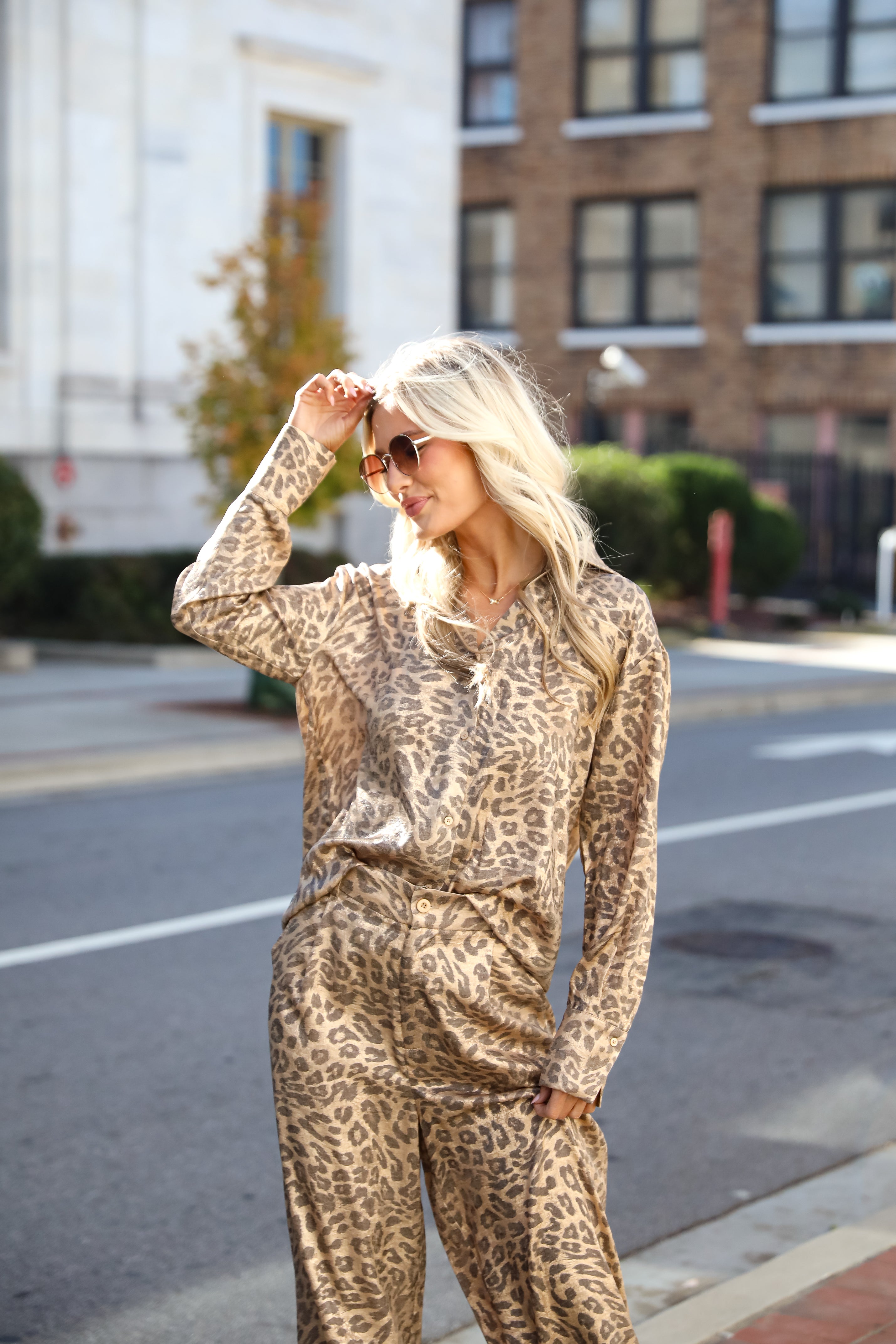 Wildly Poised Leopard Metallic Button-Up Blouse