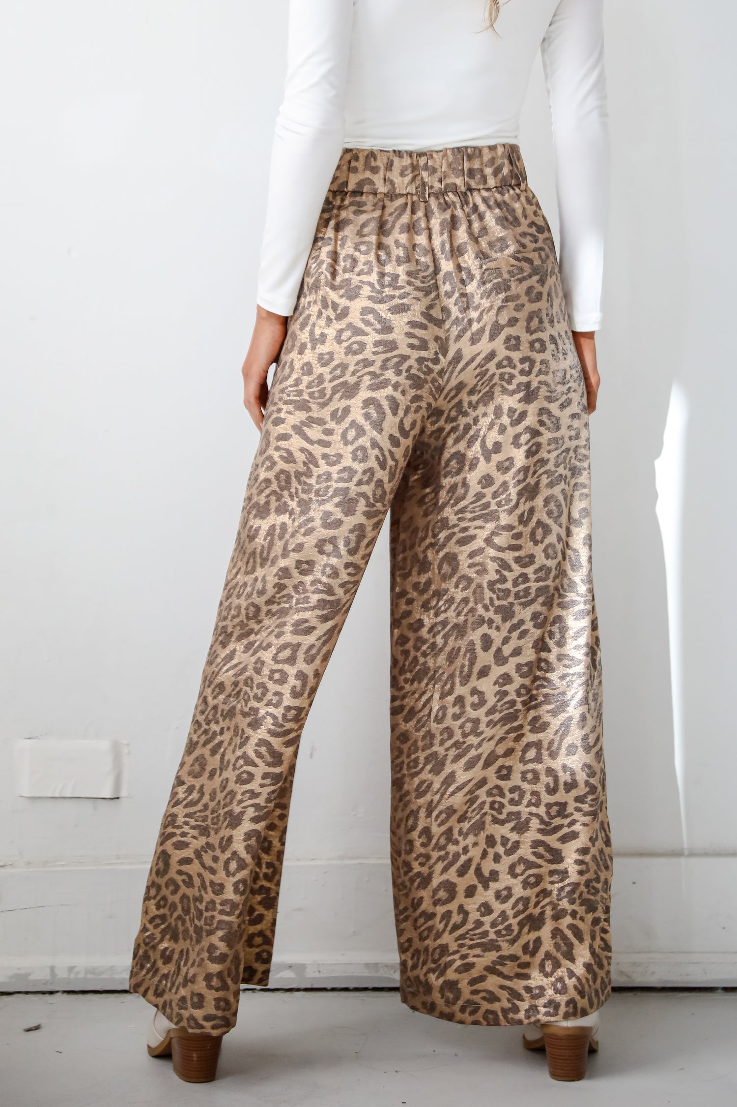 Wildly Poised Leopard Metallic Trouser Pants