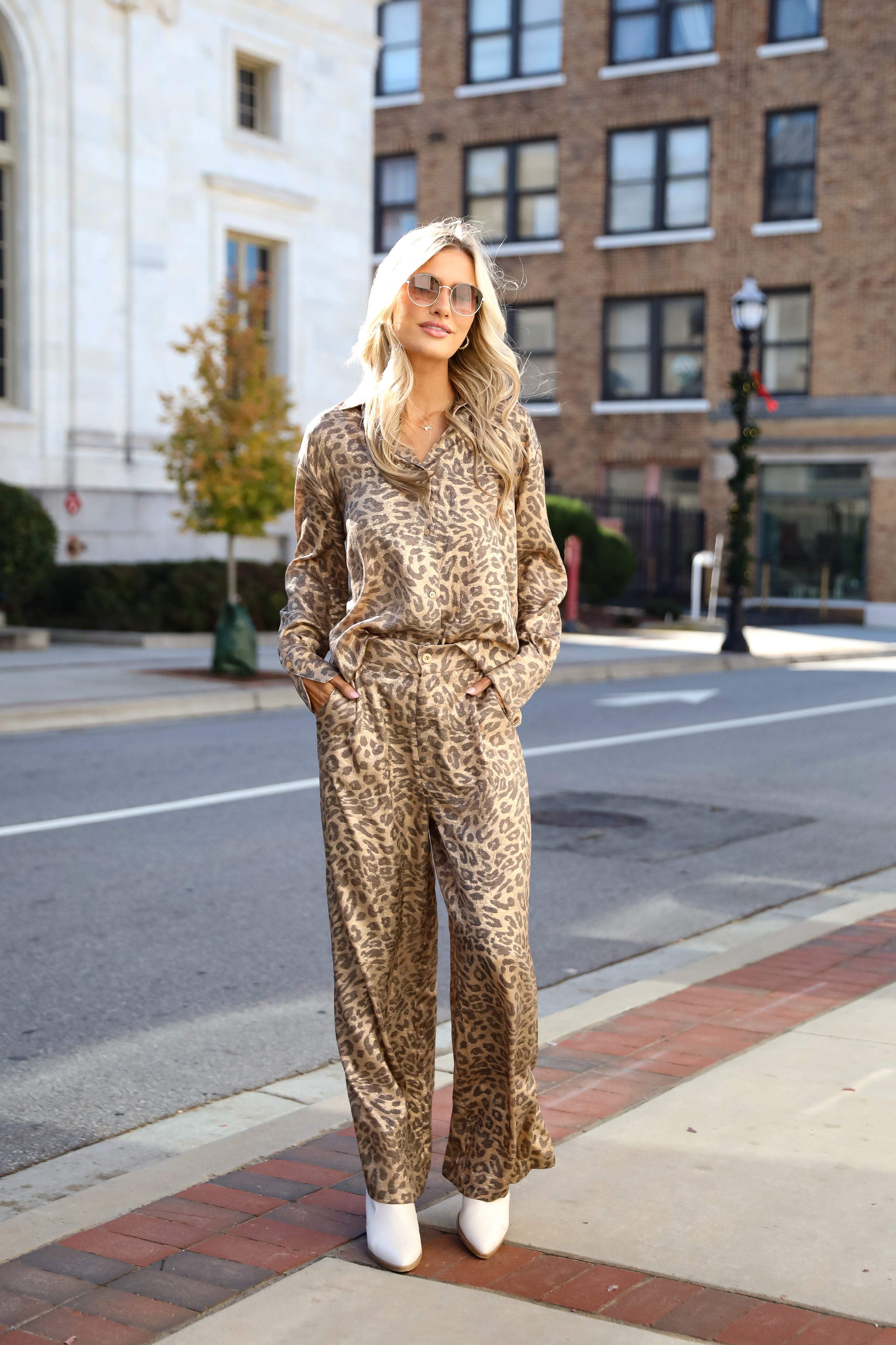 Wildly Poised Leopard Metallic Trouser Pants