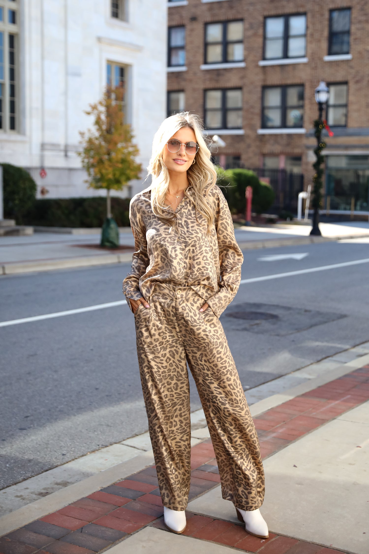 Wildly Poised Leopard Metallic Trouser Pants