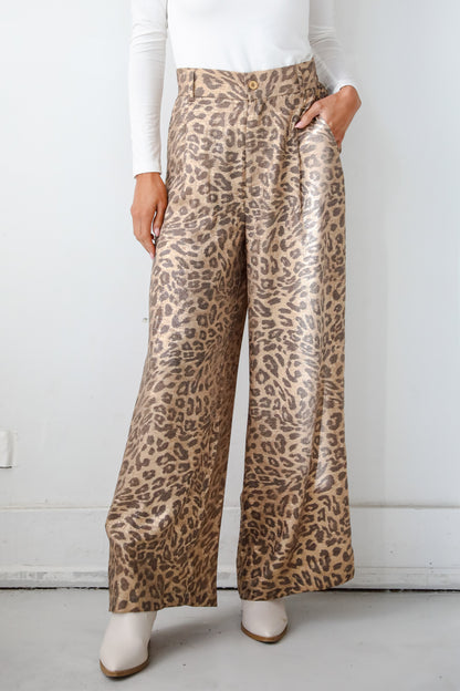 Wildly Poised Leopard Metallic Trouser Pants