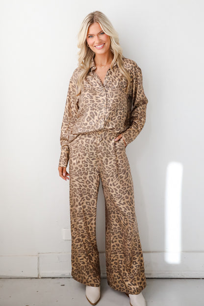 Wildly Poised Leopard Metallic Button-Up Blouse