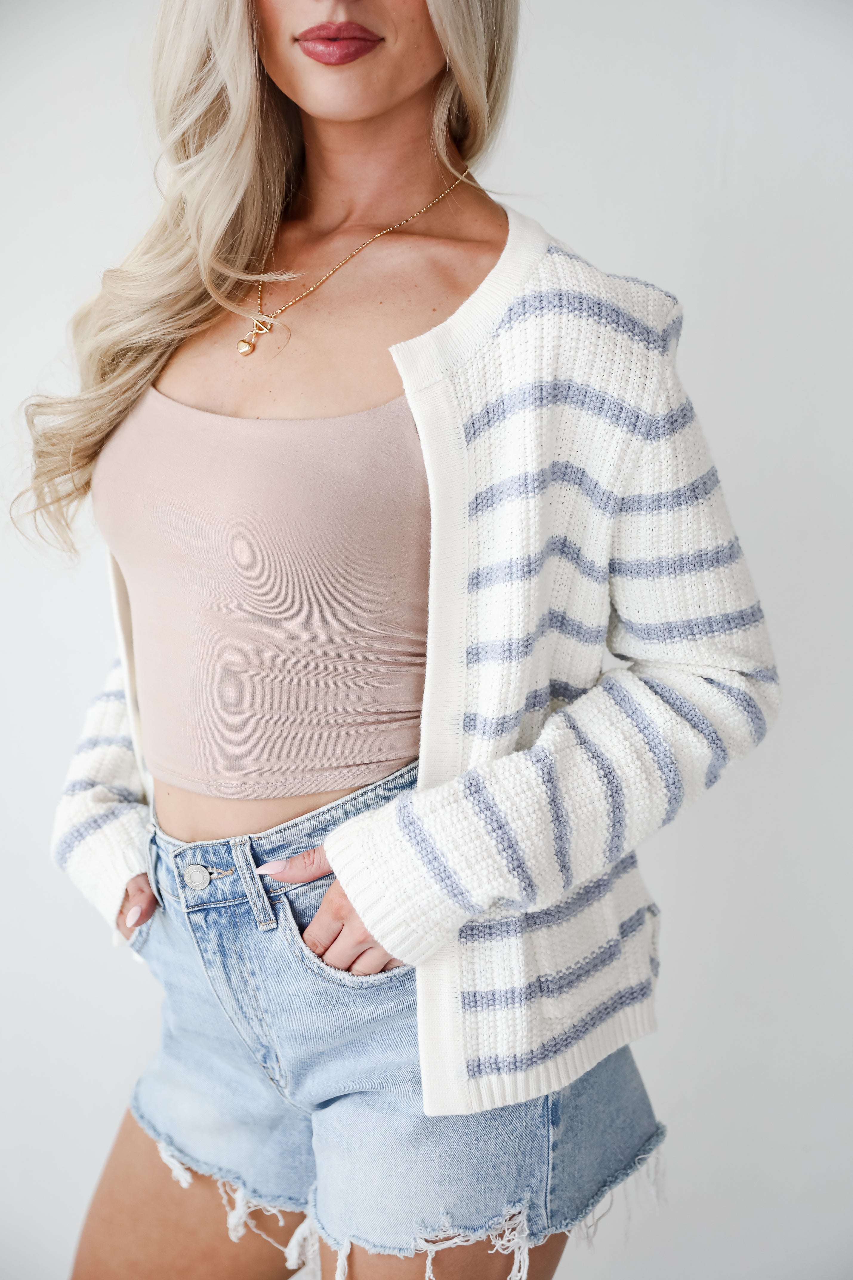 Glorious Persona Light Blue Striped Cardigan