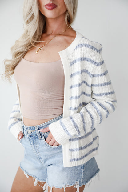 Glorious Persona Light Blue Striped Cardigan