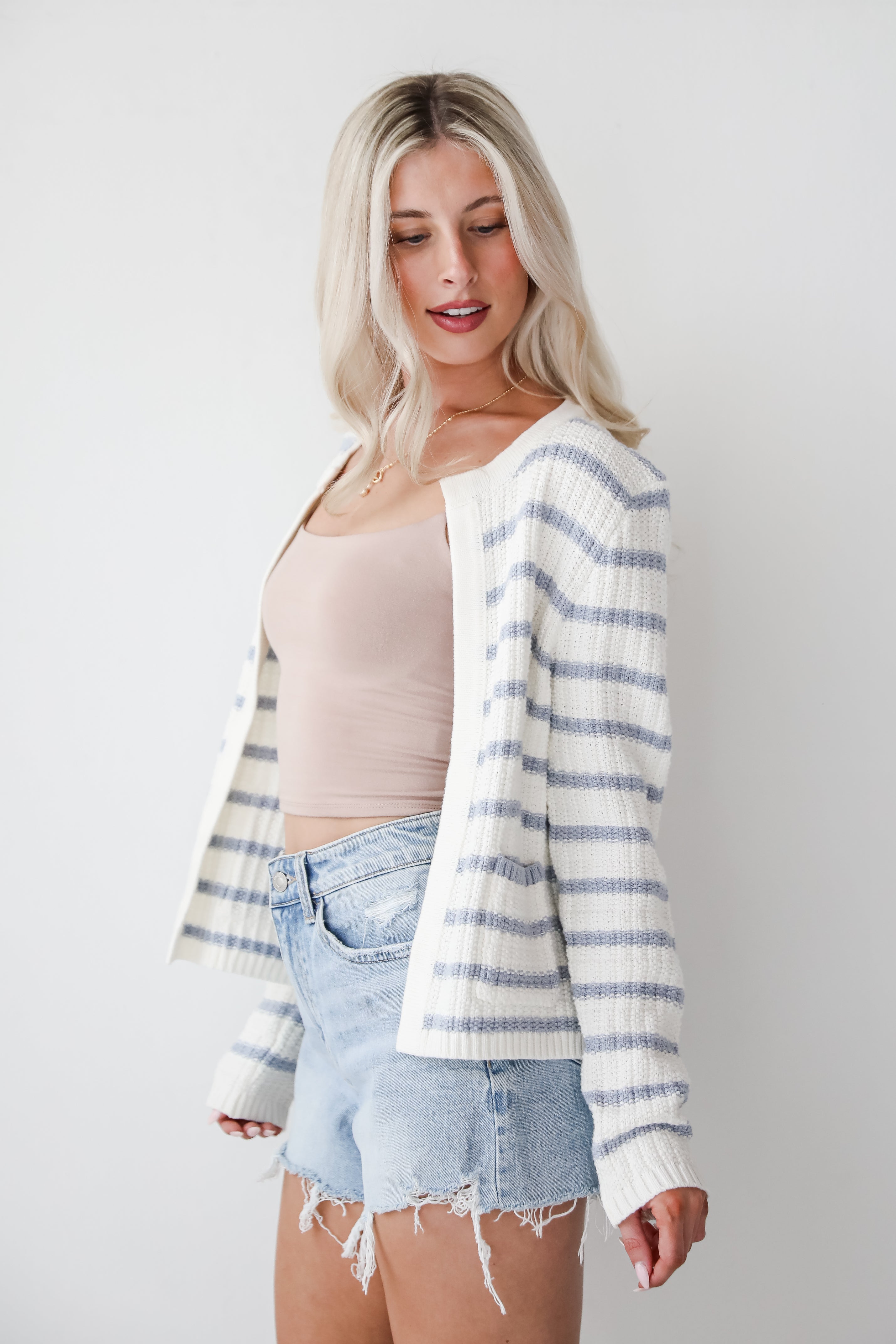 Glorious Persona Light Blue Striped Cardigan