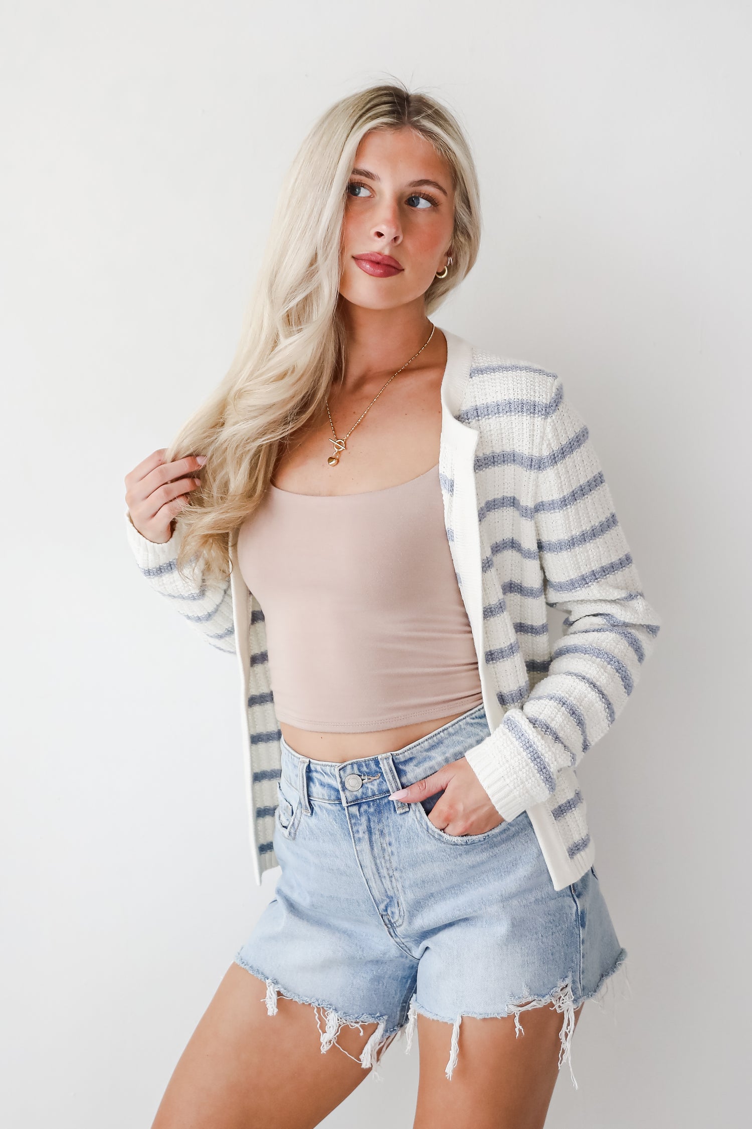 Glorious Persona Light Blue Striped Cardigan