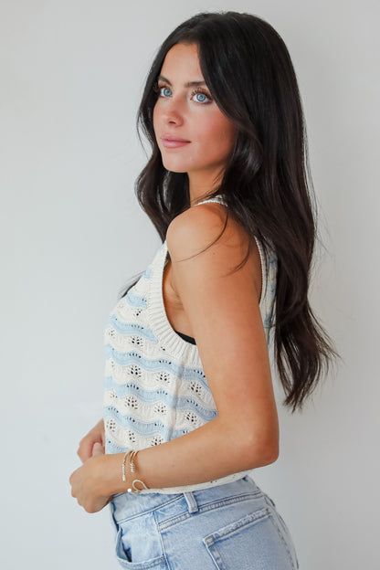 Oh So Beachy Light Blue Striped Knit Tank