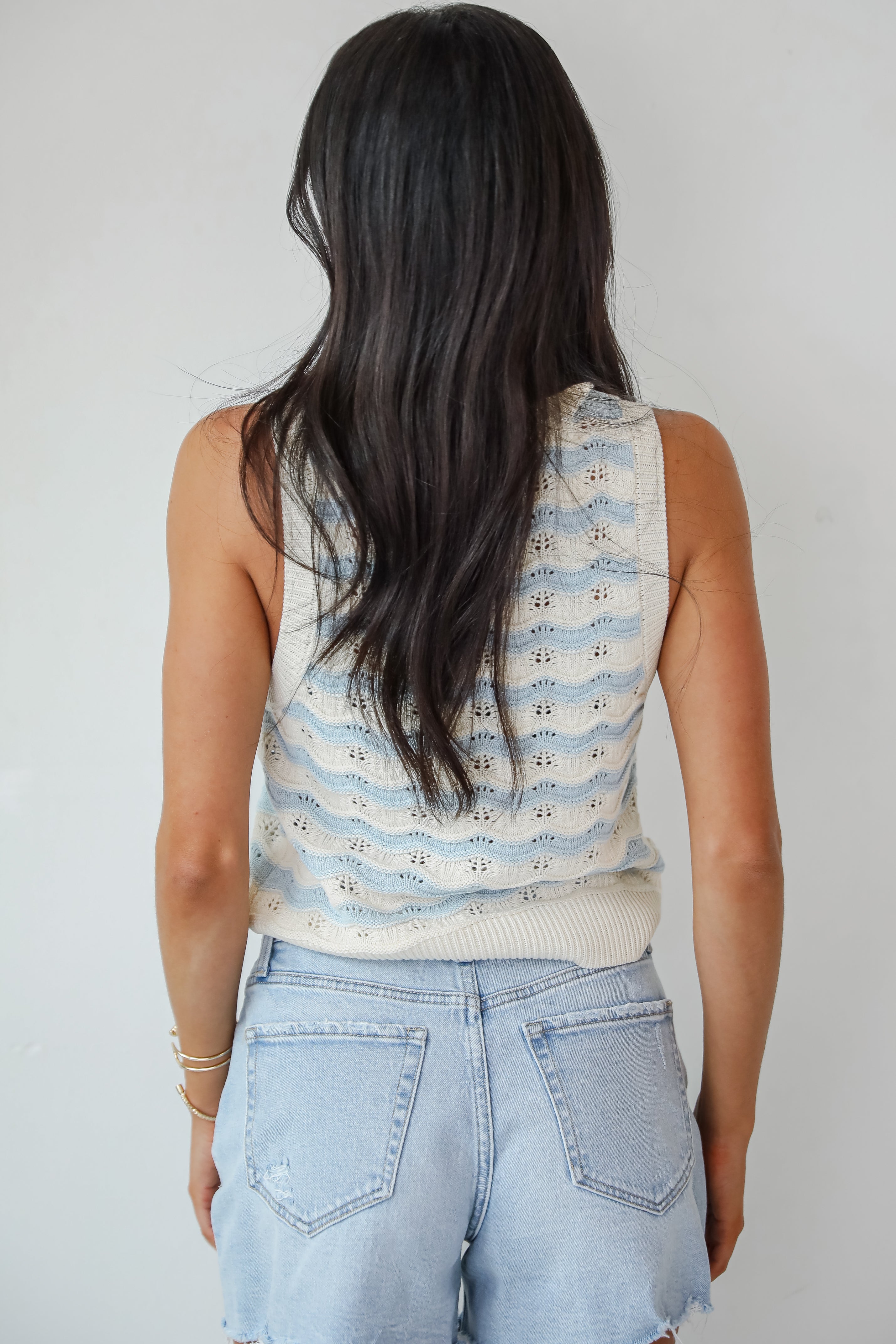 Oh So Beachy Light Blue Striped Knit Tank