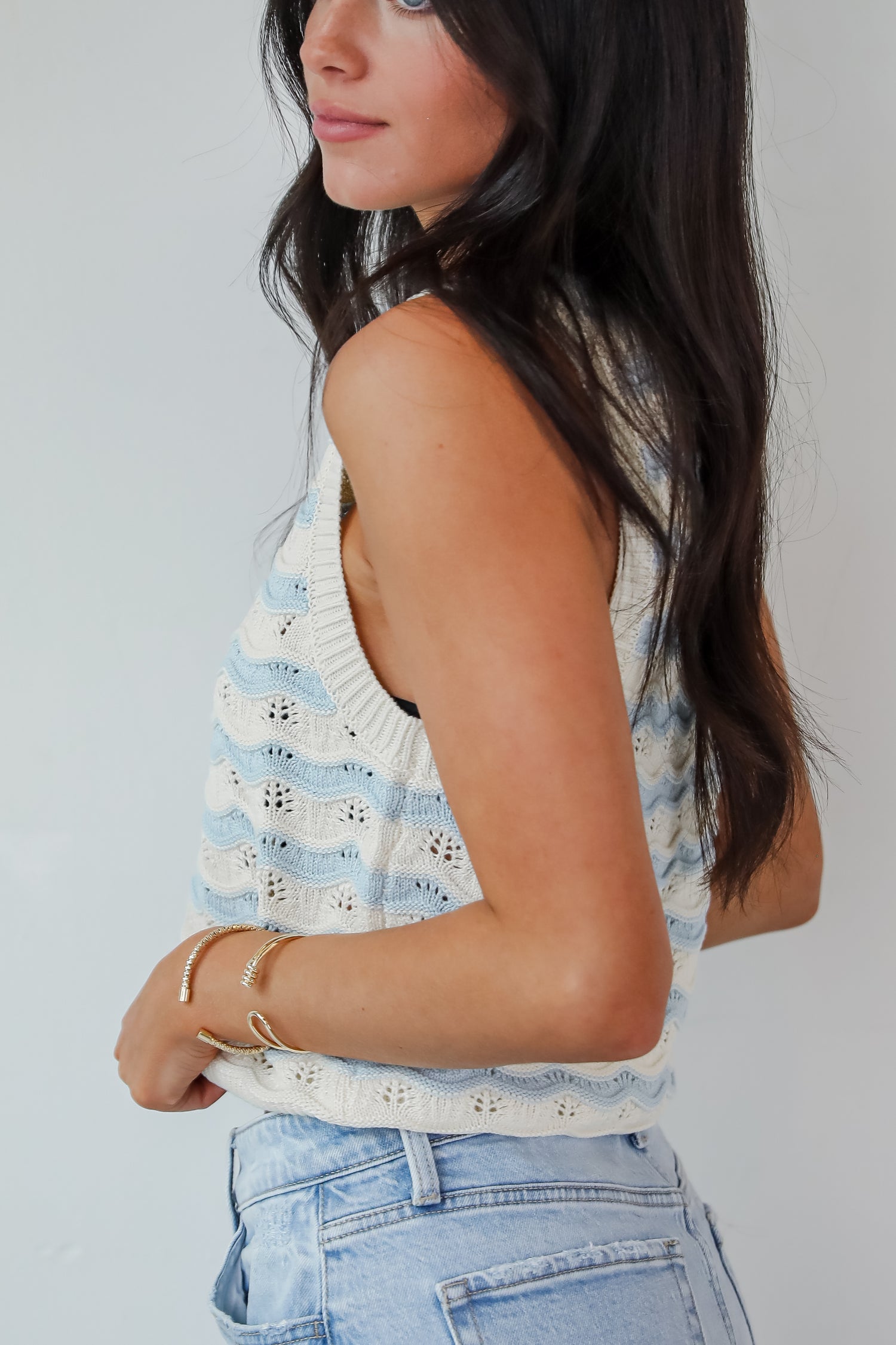 Oh So Beachy Light Blue Striped Knit Tank