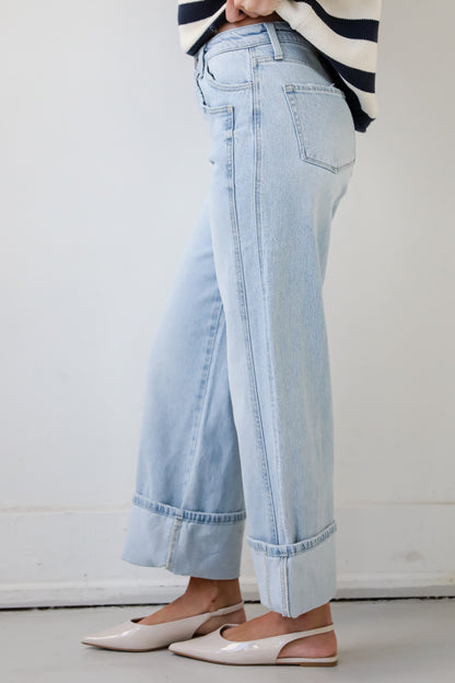 Kris Light Wash Super High Rise Cuffed Baggy Jeans